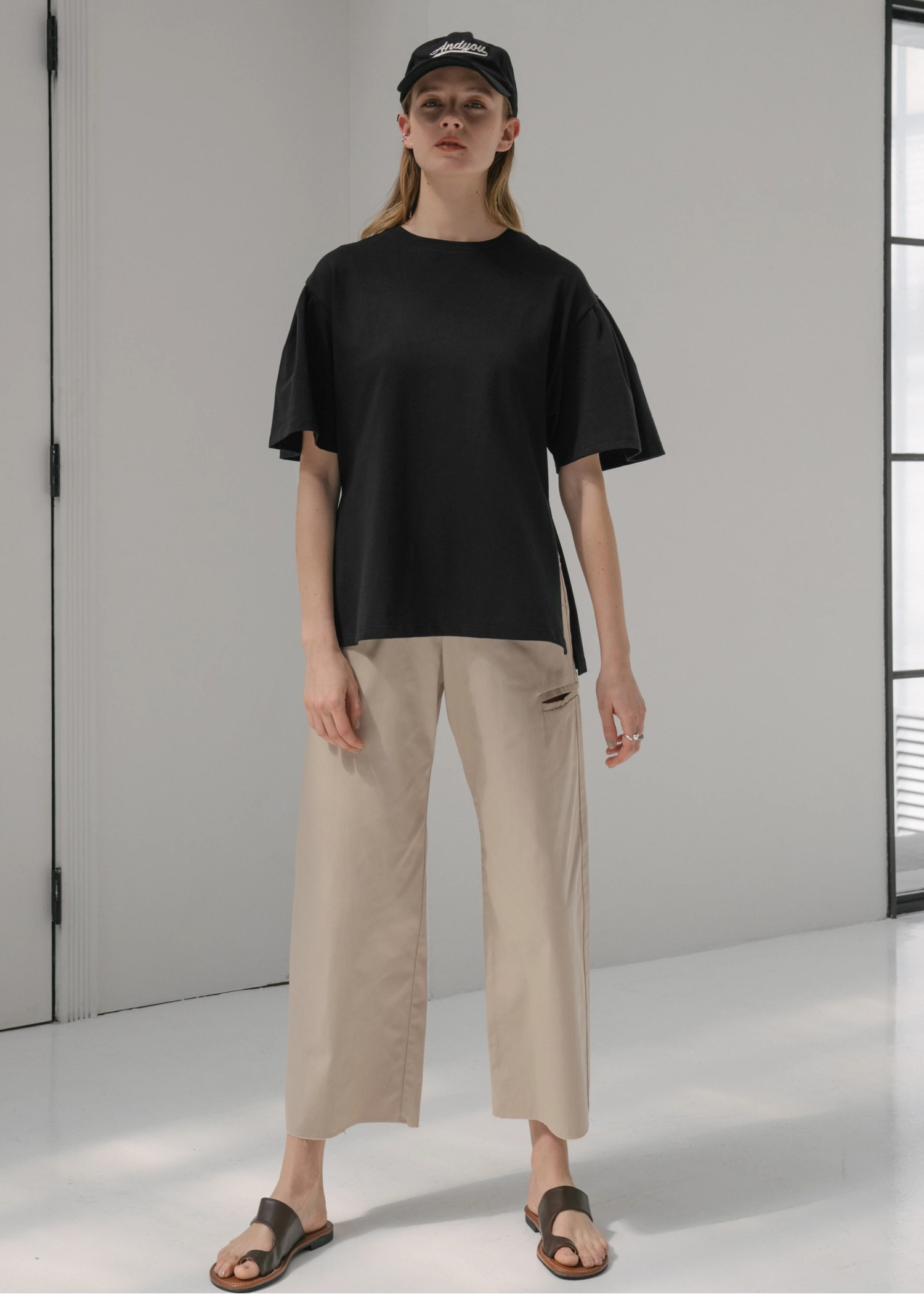 tuck half sleeve cut and sew tops