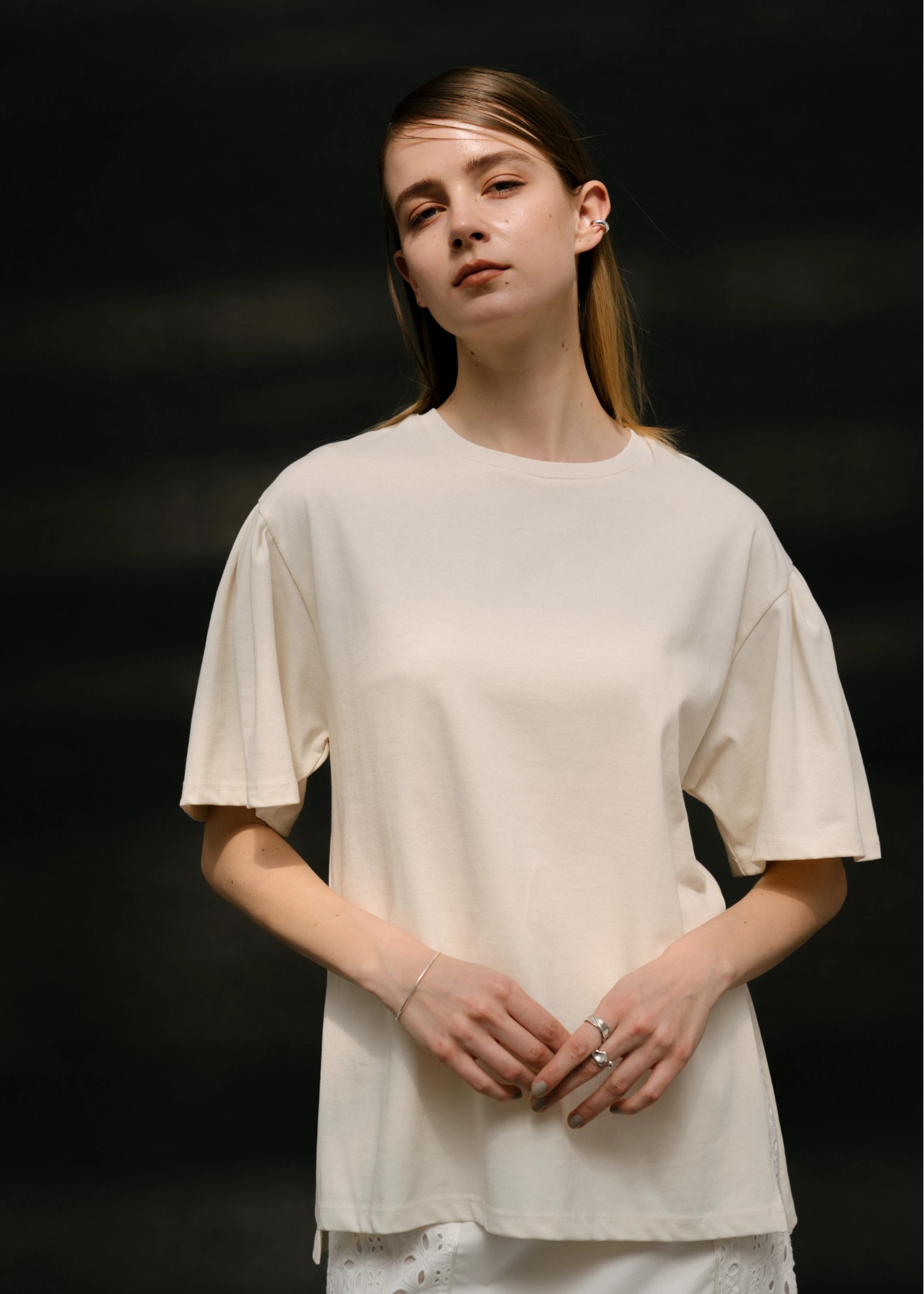 tuck half sleeve cut and sew tops