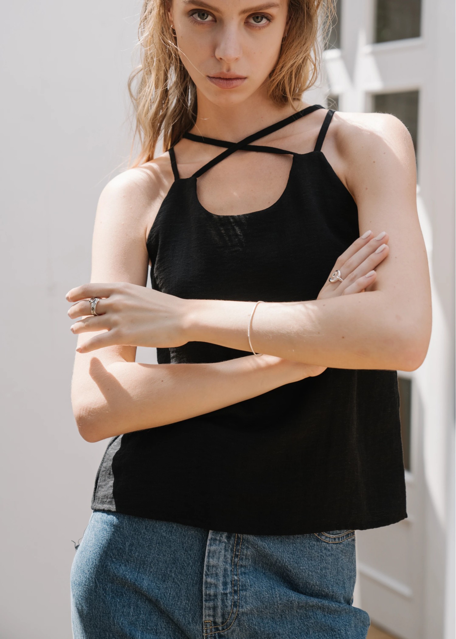 back cross double strap cami