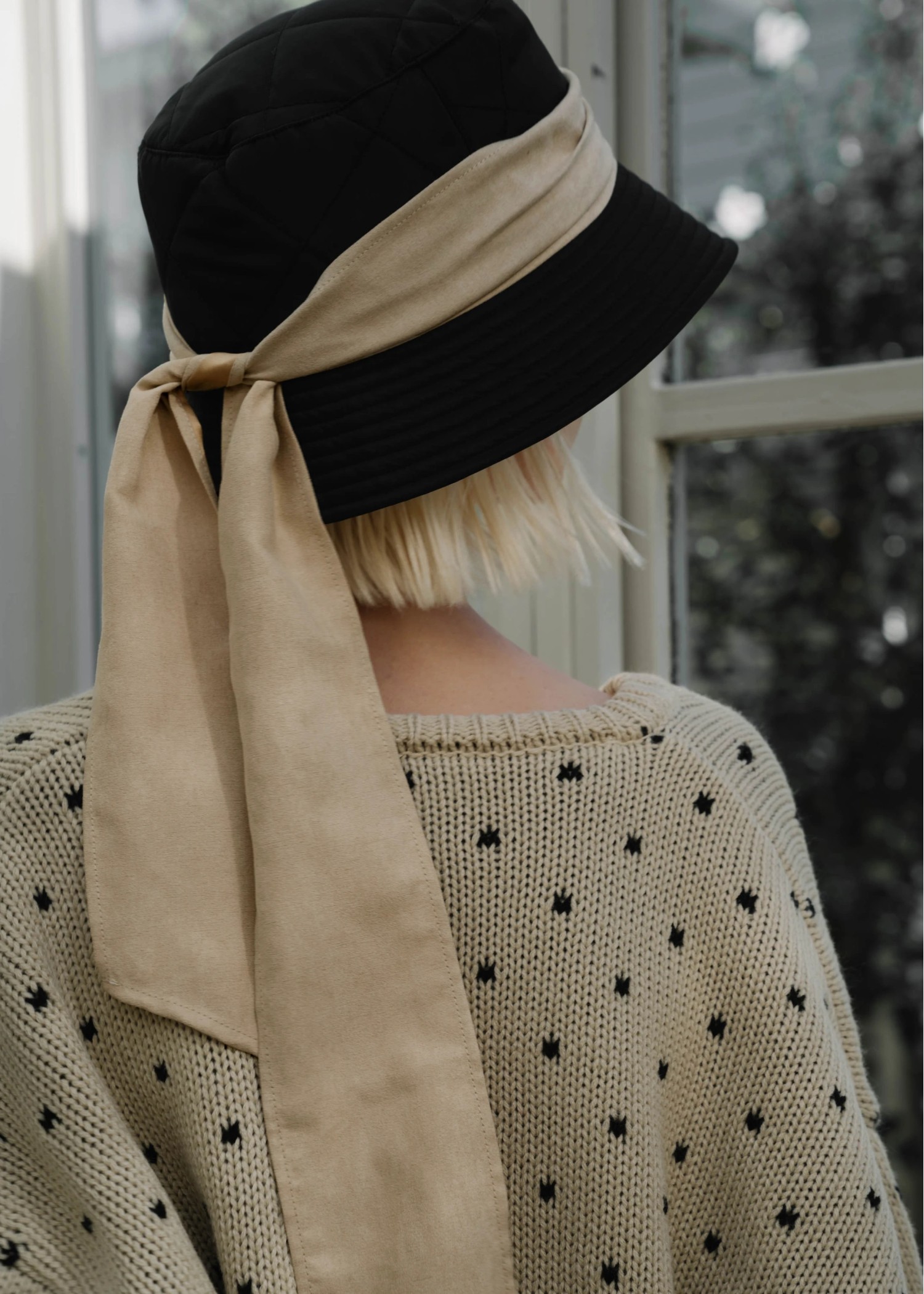 suede ribbon quilting bucket hat