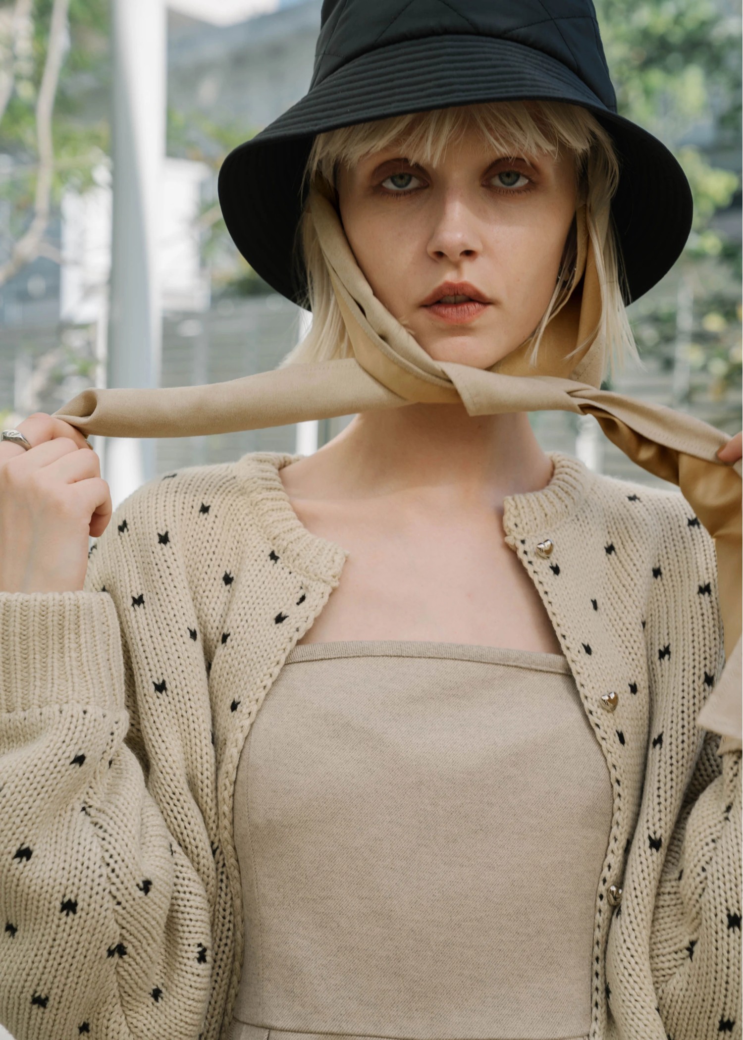 suede ribbon quilting bucket hat