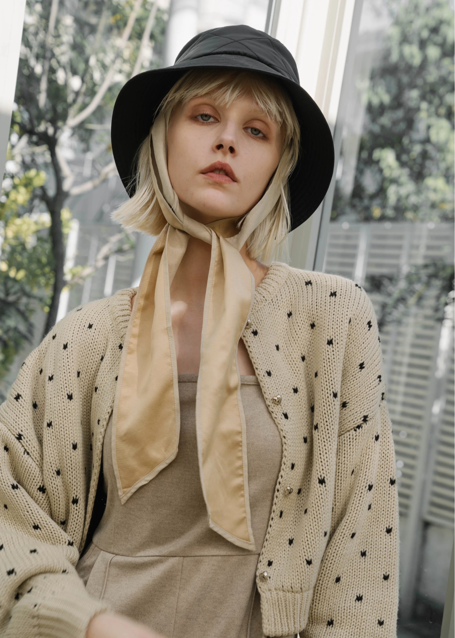 suede ribbon quilting bucket hat