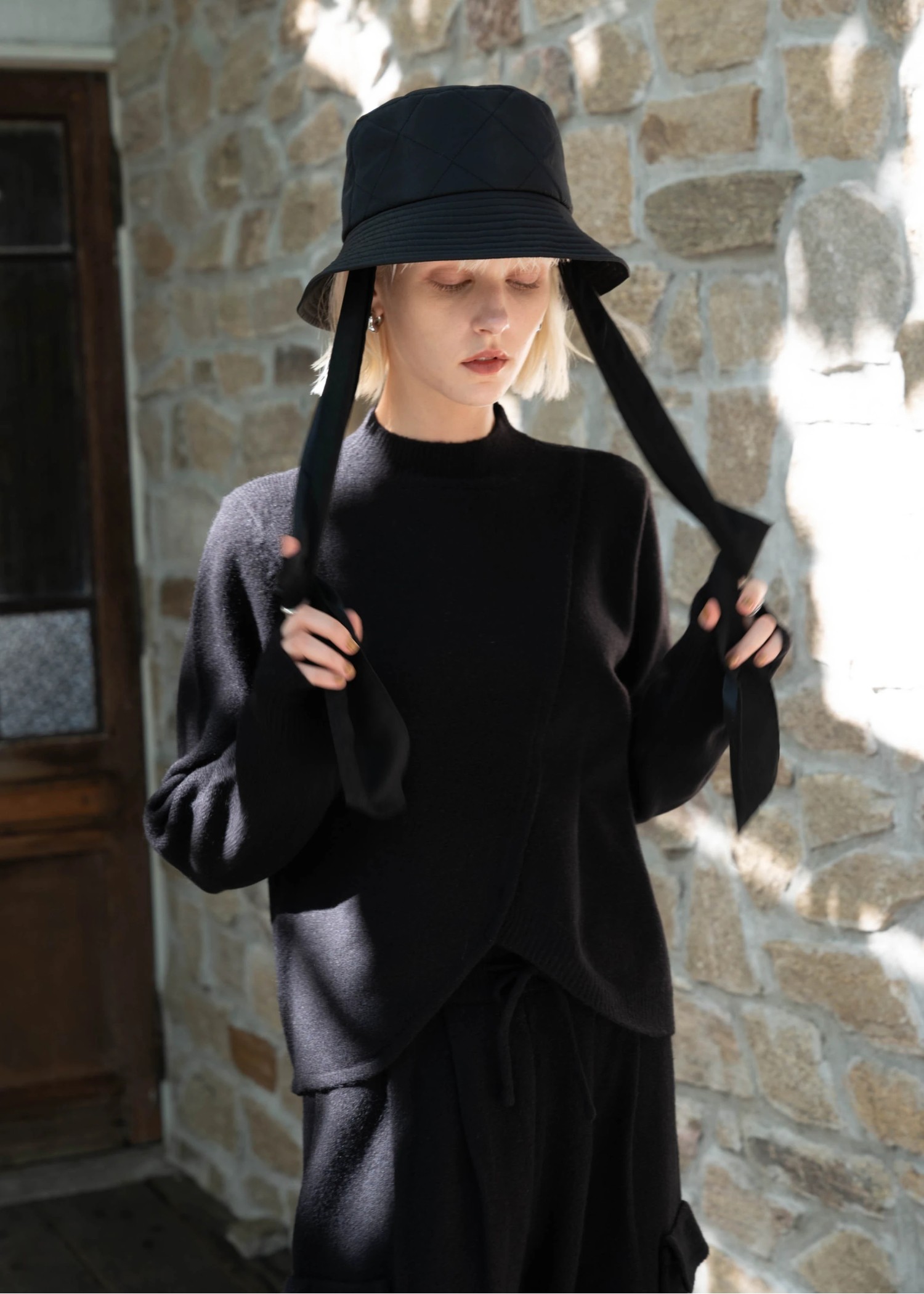 suede ribbon quilting bucket hat