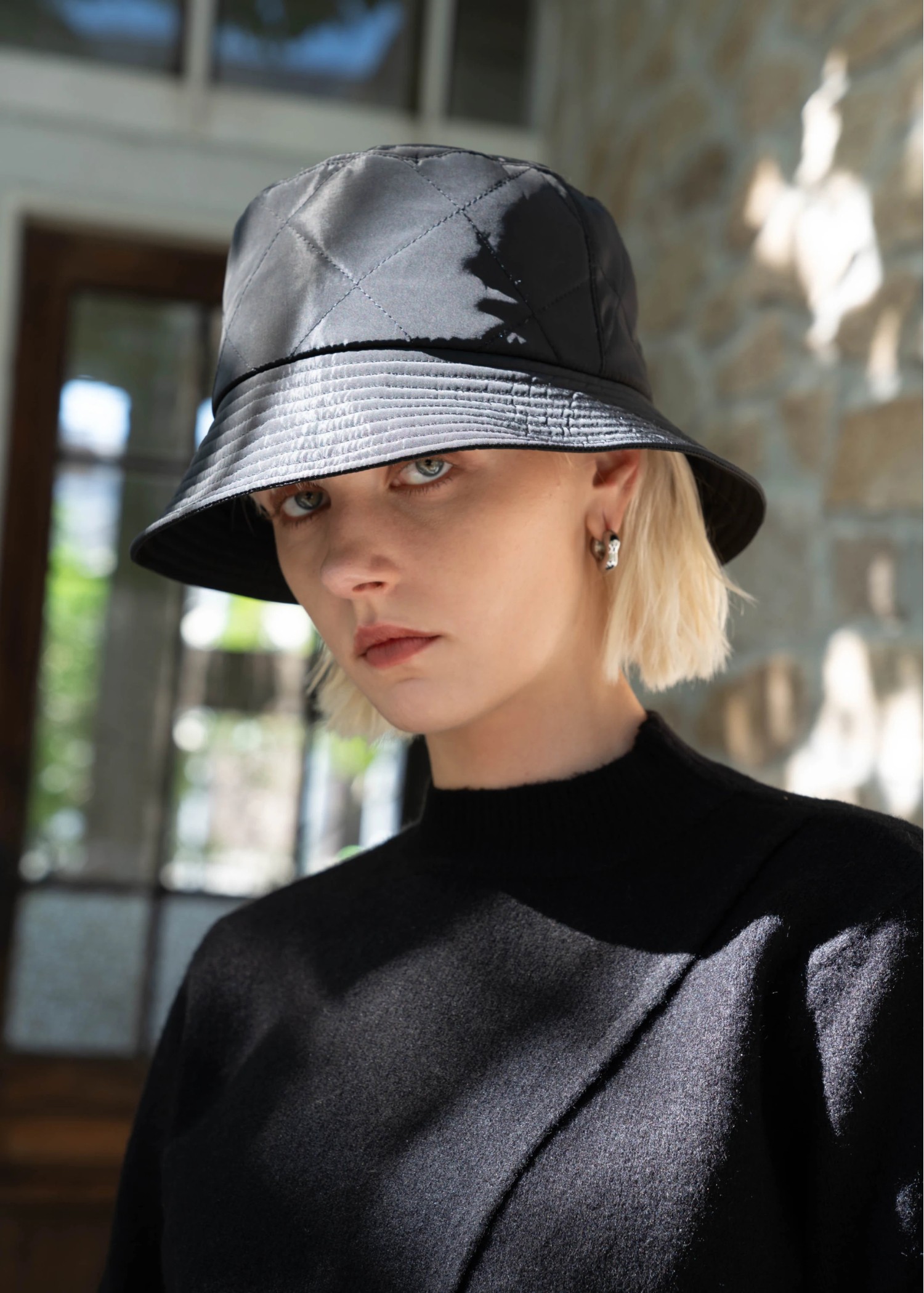 suede ribbon quilting bucket hat