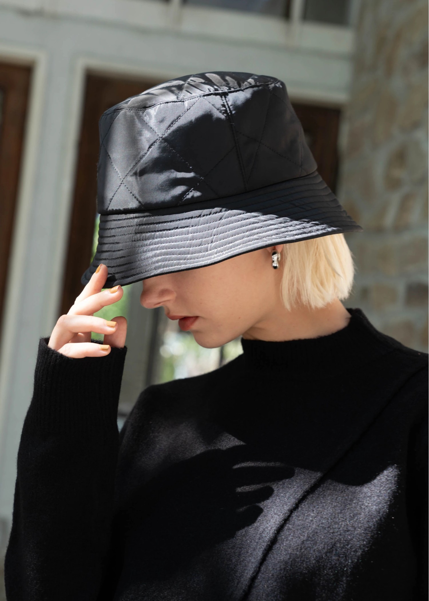 suede ribbon quilting bucket hat