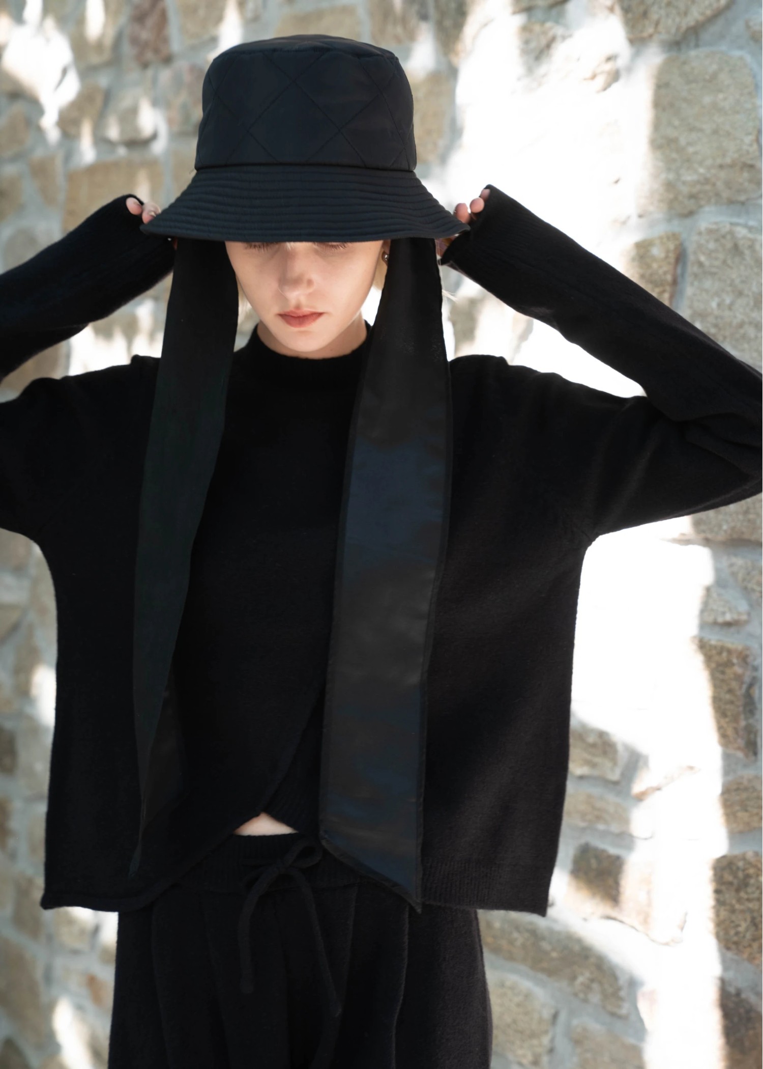 suede ribbon quilting bucket hat