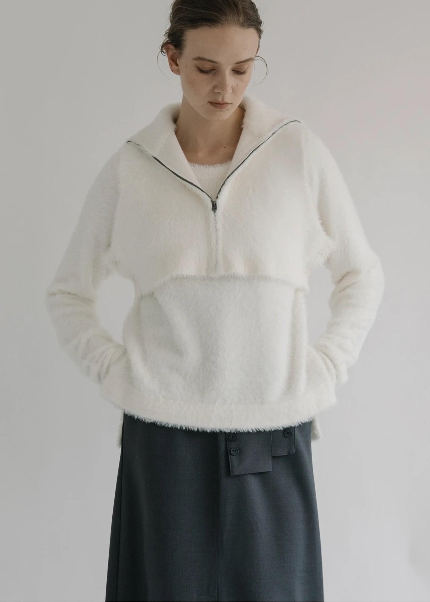 crumply sleeve shaggy knit