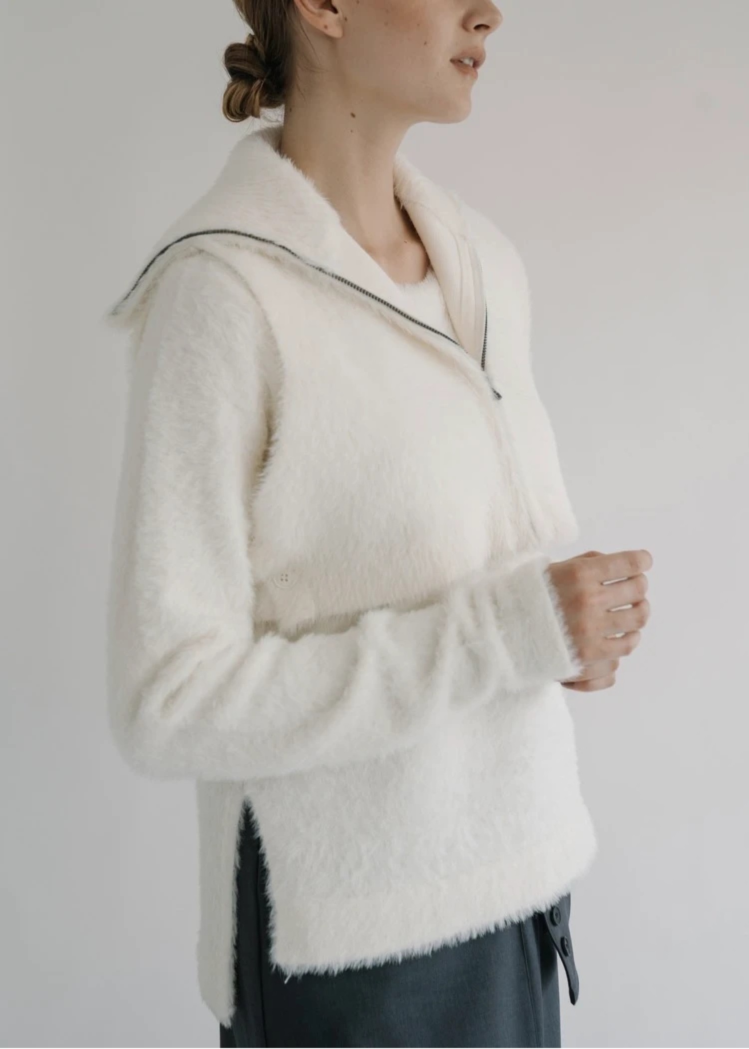 crumply sleeve shaggy knit