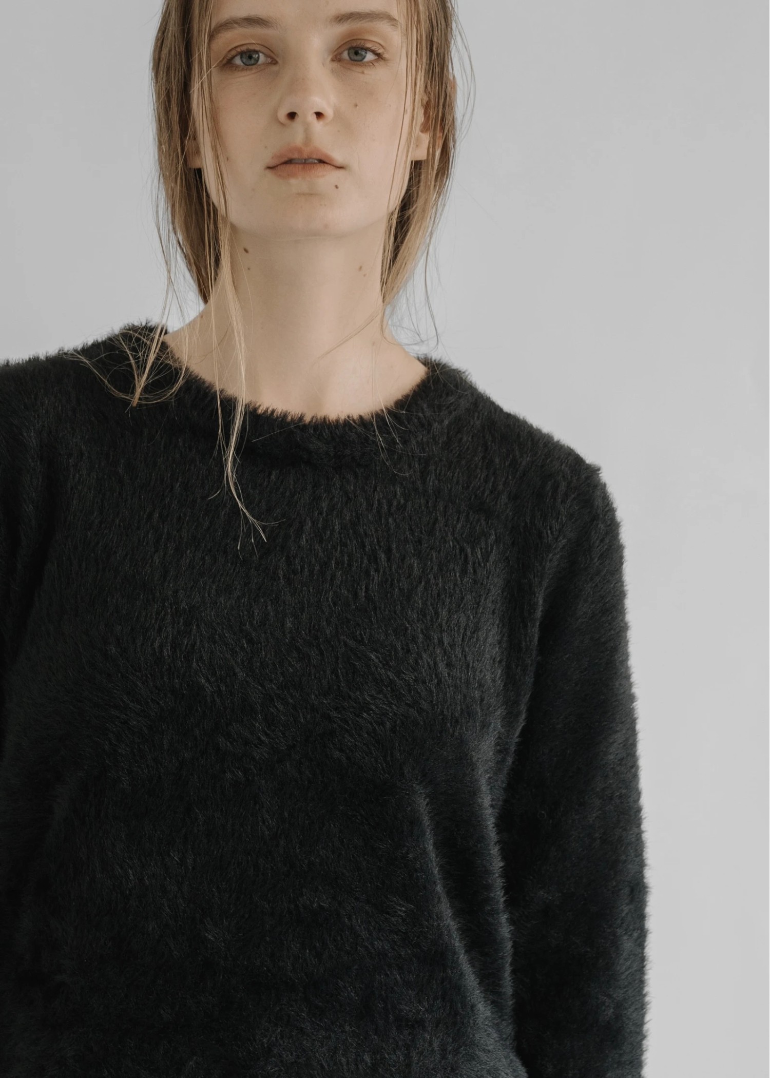 crumply sleeve shaggy knit