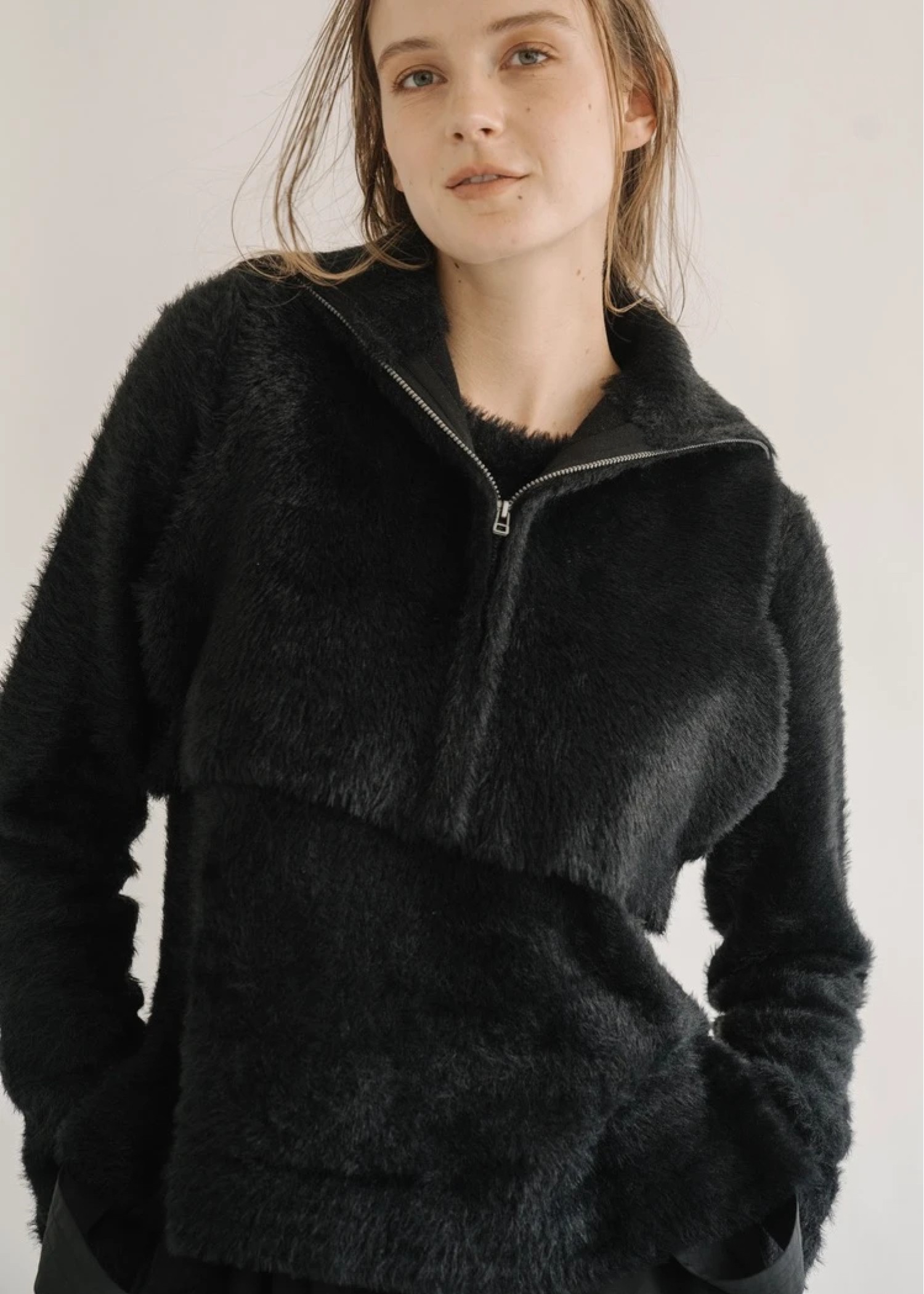 crumply sleeve shaggy knit