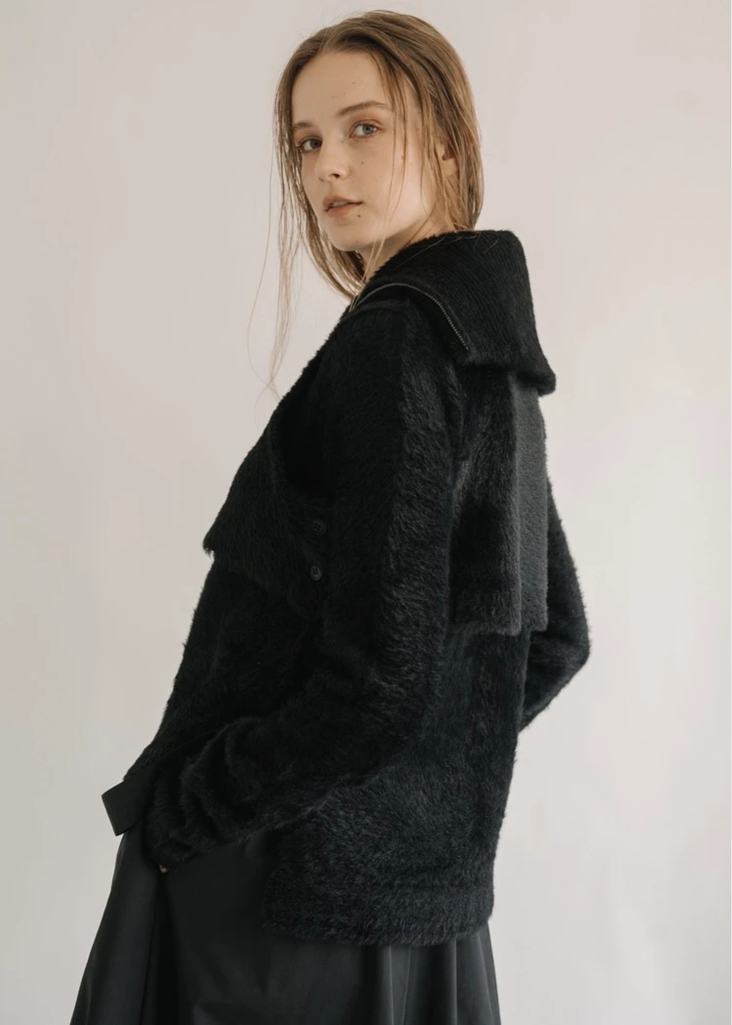 crumply sleeve shaggy knit