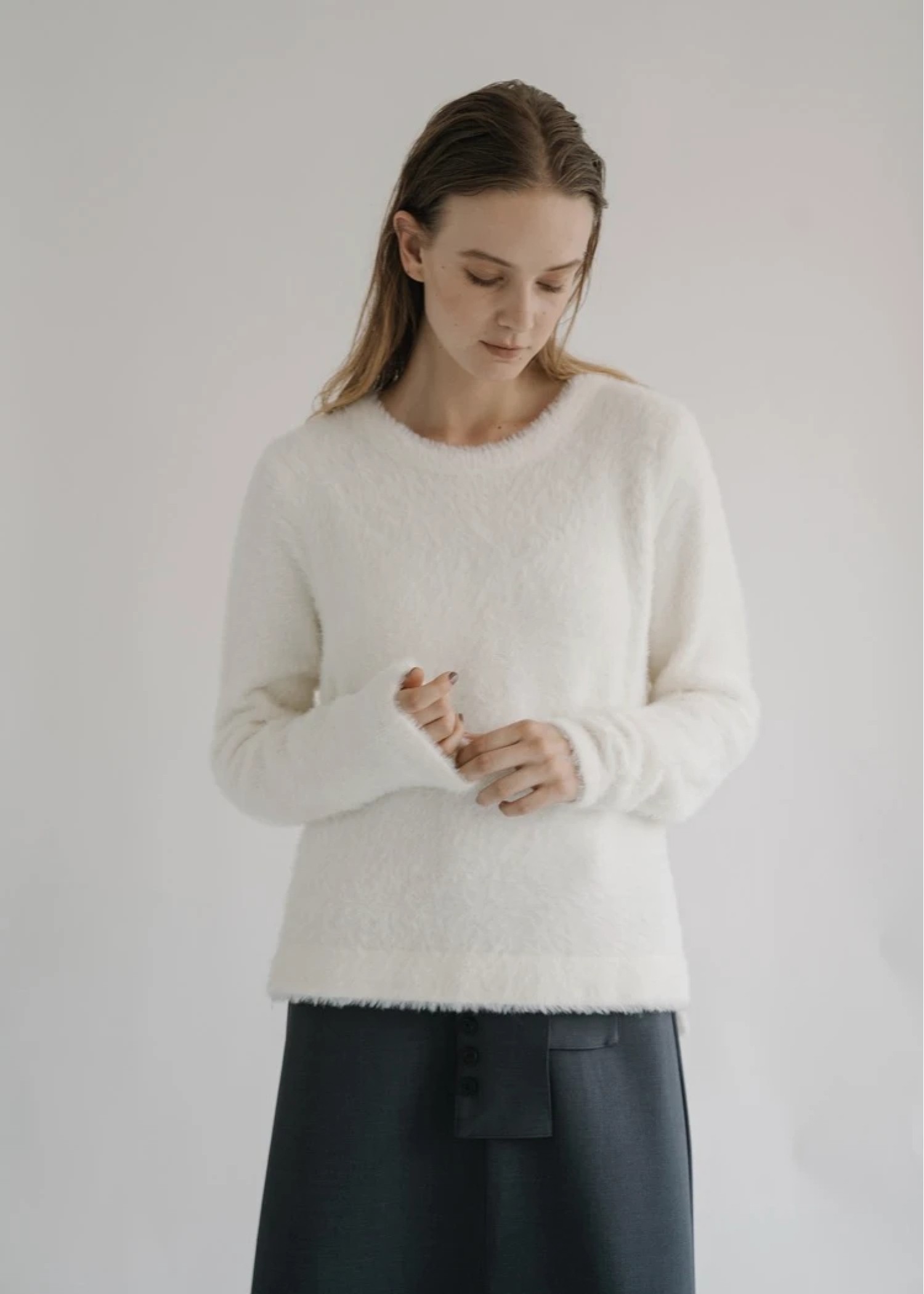 crumply sleeve shaggy knit