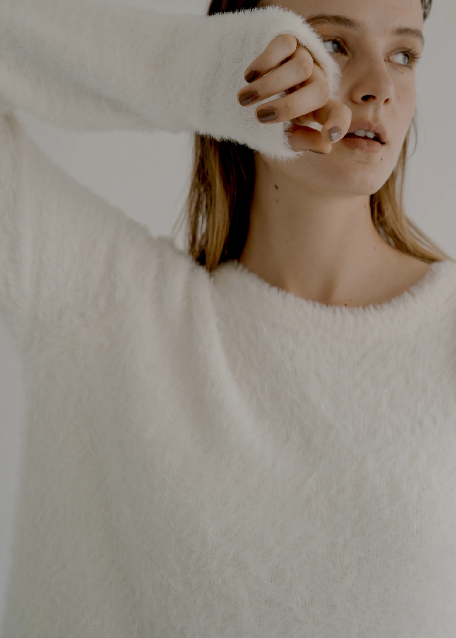 crumply sleeve shaggy knit