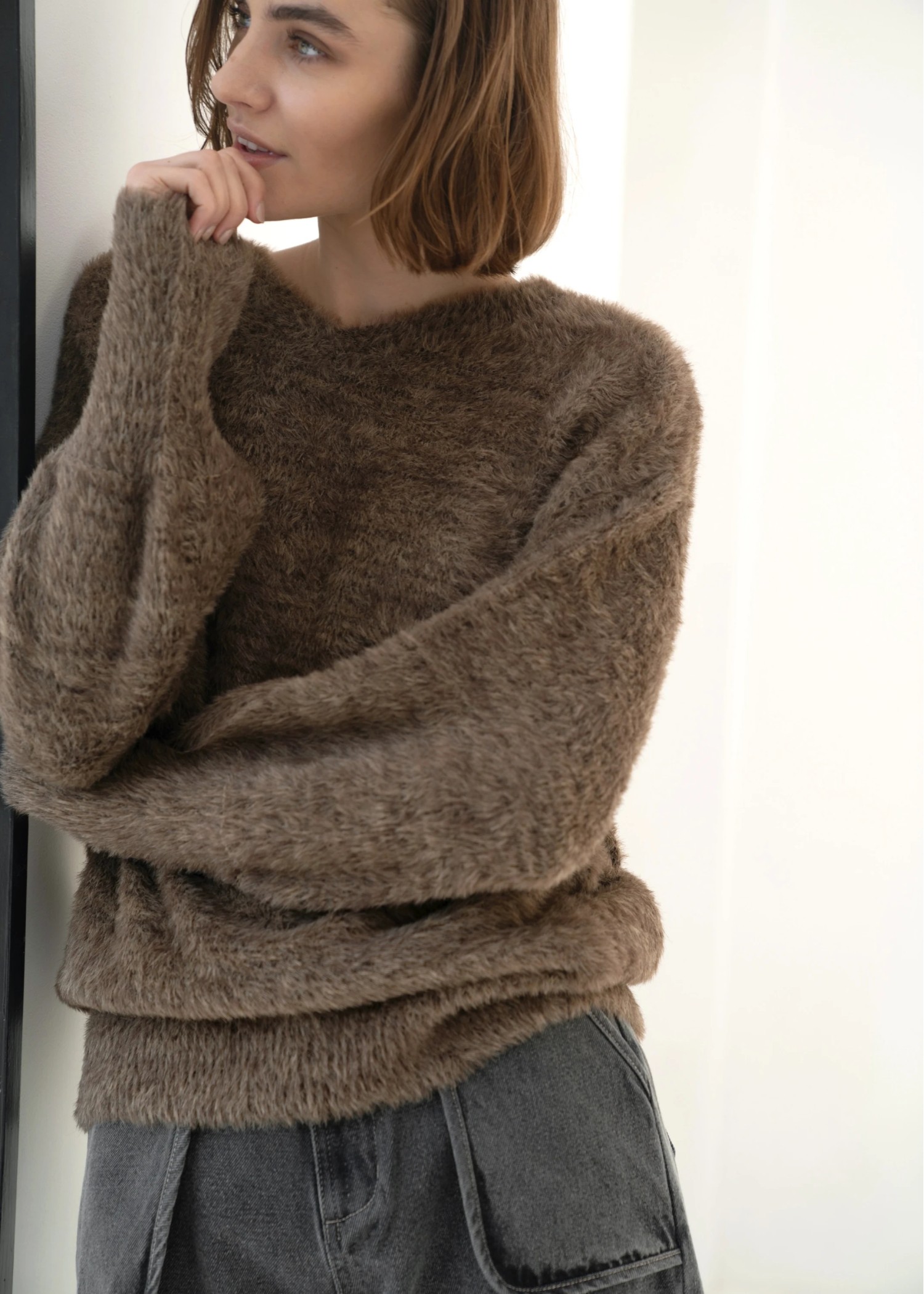 mix color shaggy fluffy knit