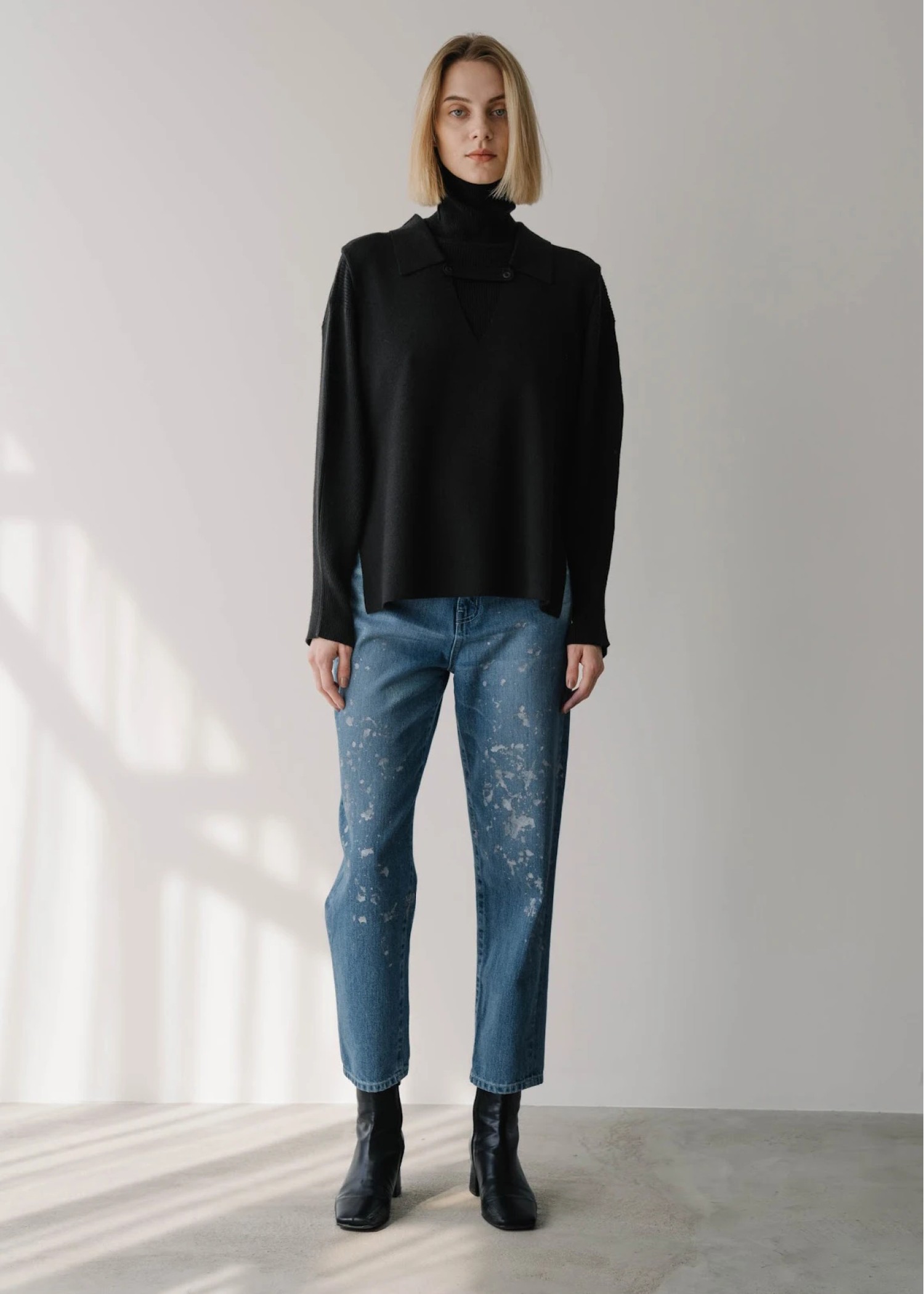 collar knit vest & short turtle 2piece knit