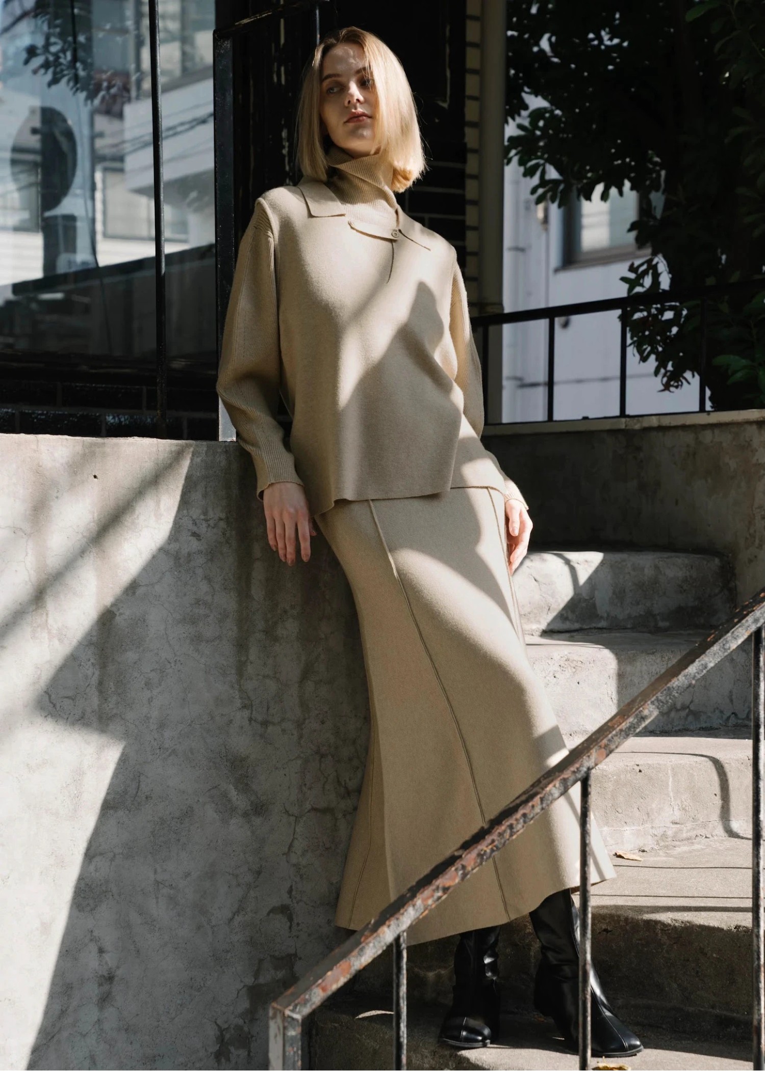 collar knit vest & short turtle 2piece knit