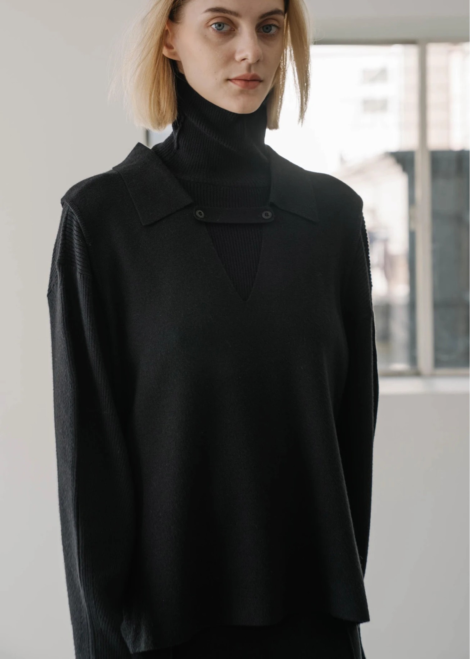 collar knit vest & short turtle 2piece knit