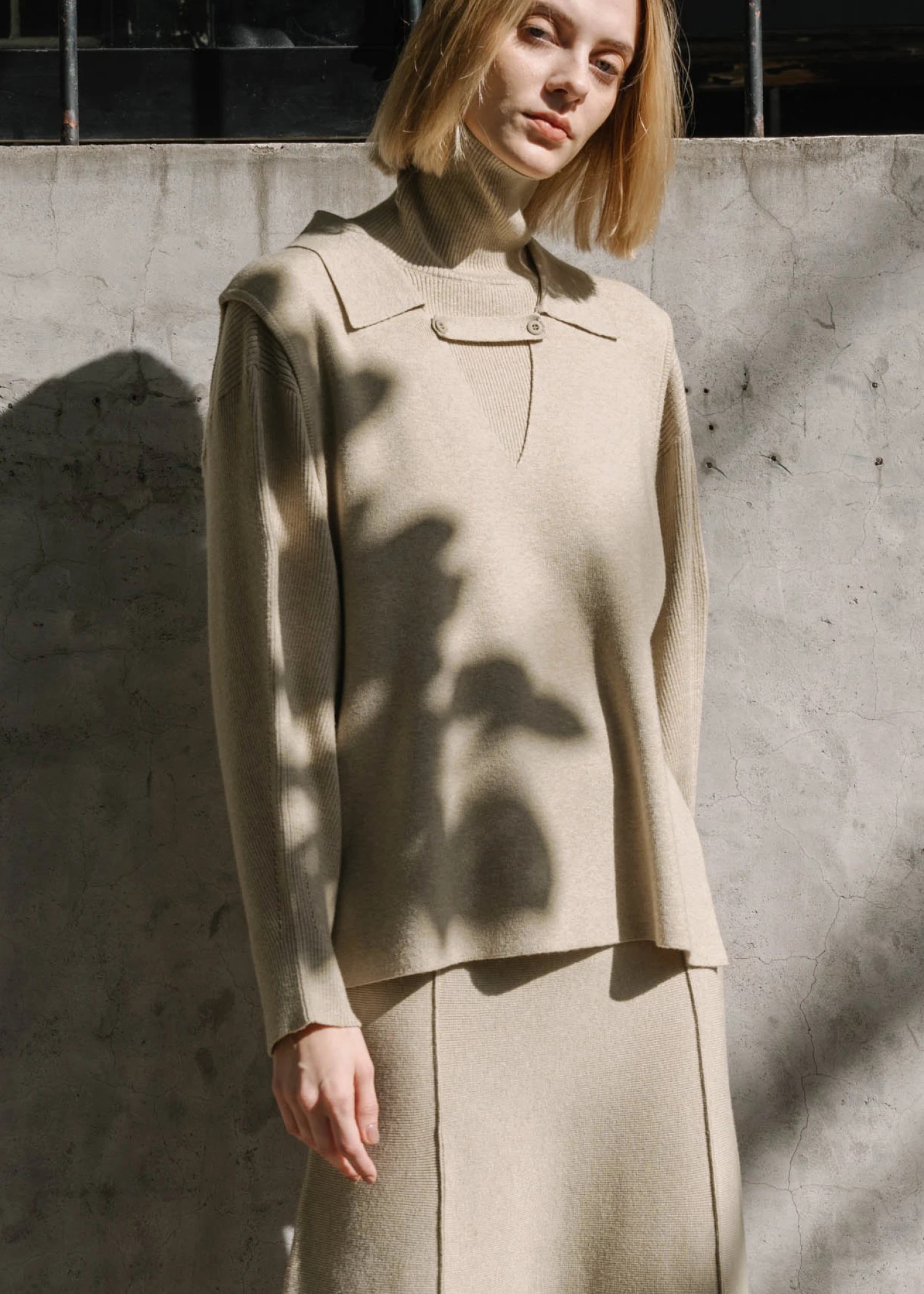 collar knit vest & short turtle 2piece knit