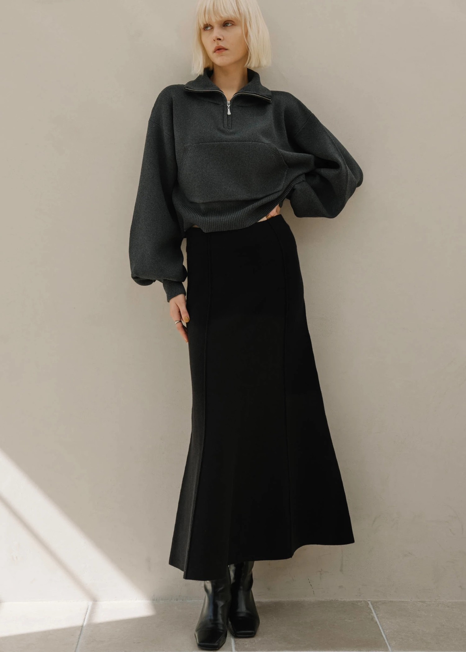 selectable aerial muff pocket half zip knit