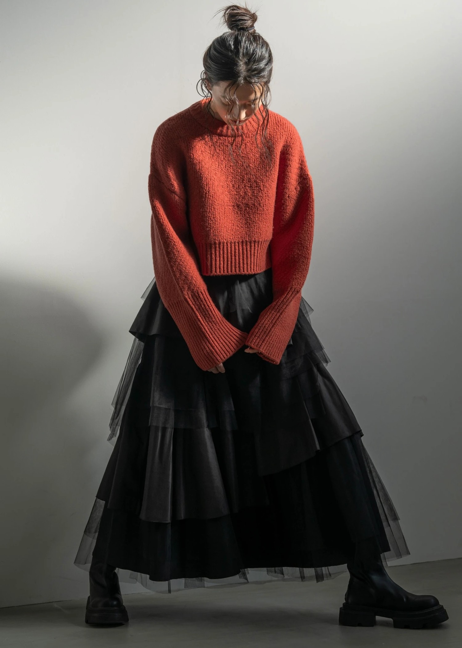 jacquard big silhouette short knit