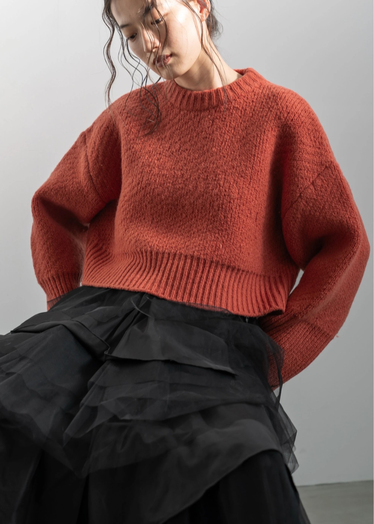 jacquard big silhouette short knit