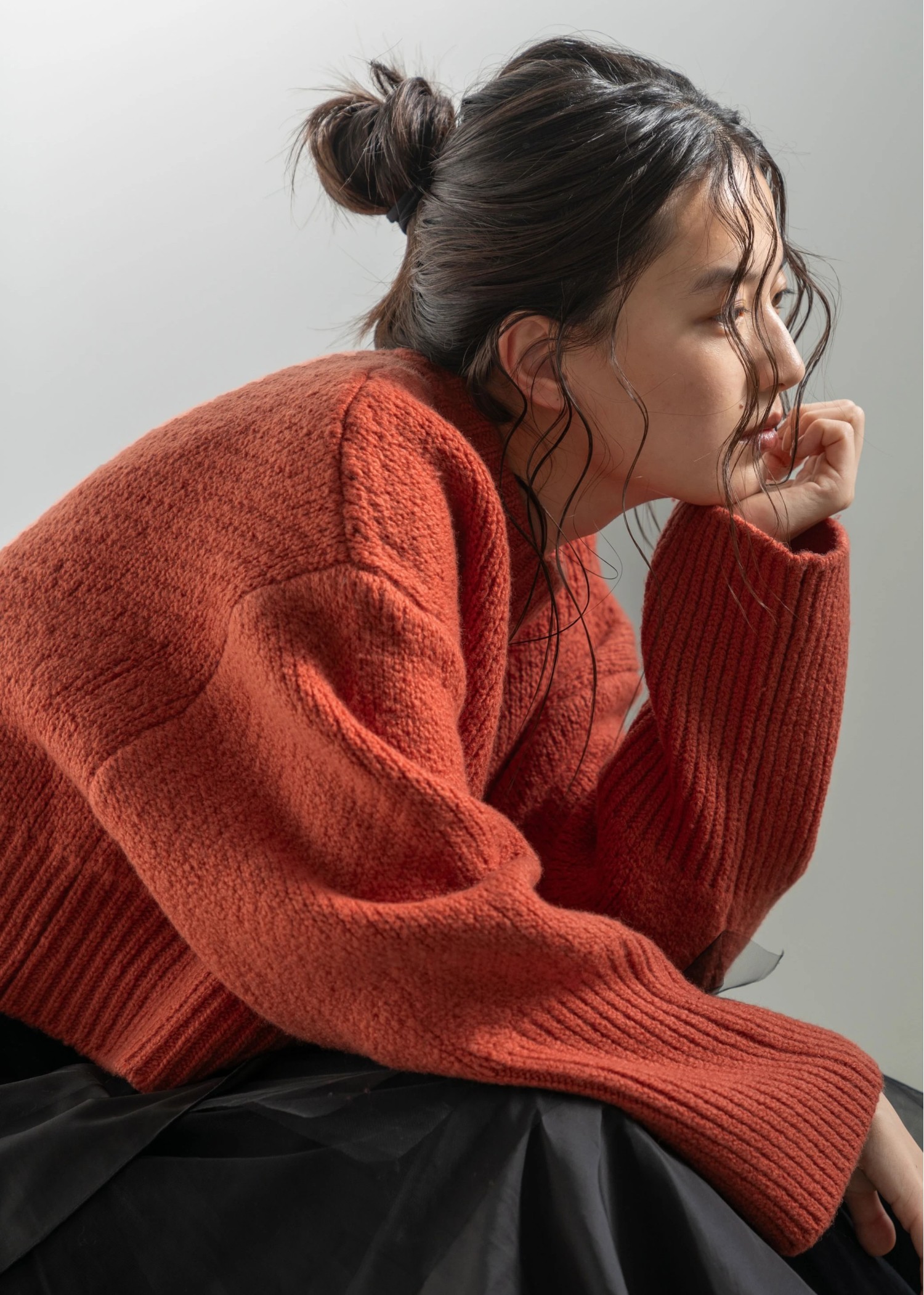 jacquard big silhouette short knit