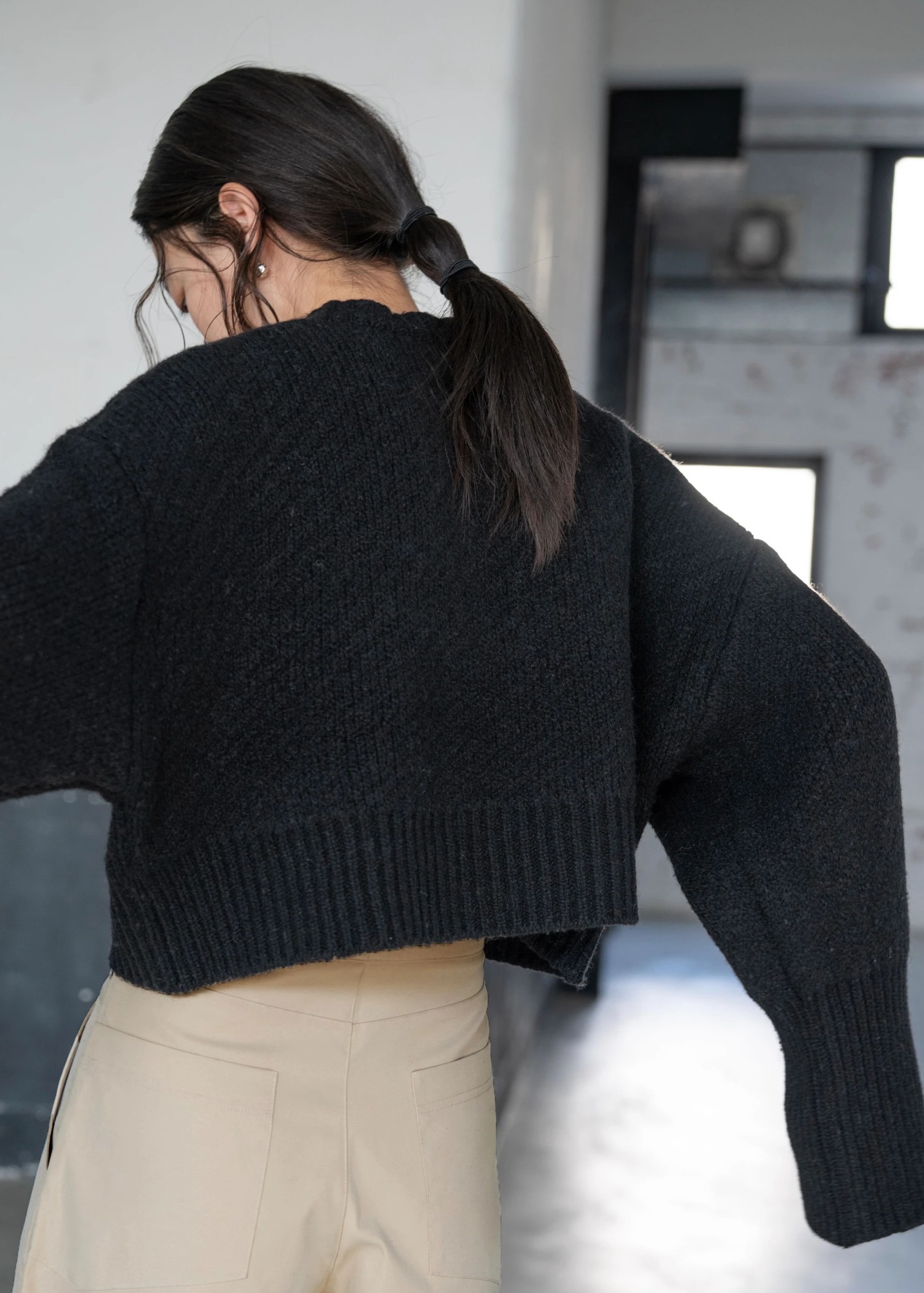 jacquard big silhouette short knit