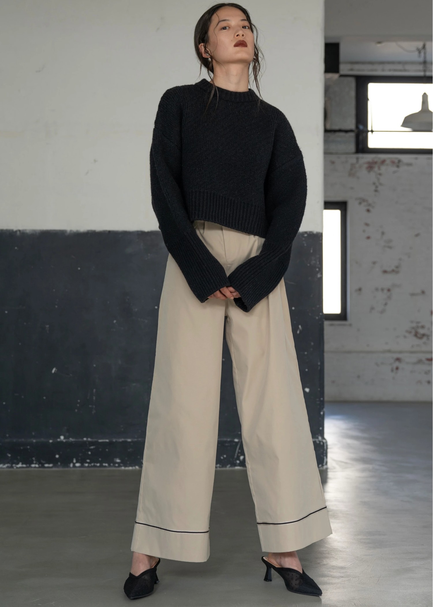 jacquard big silhouette short knit