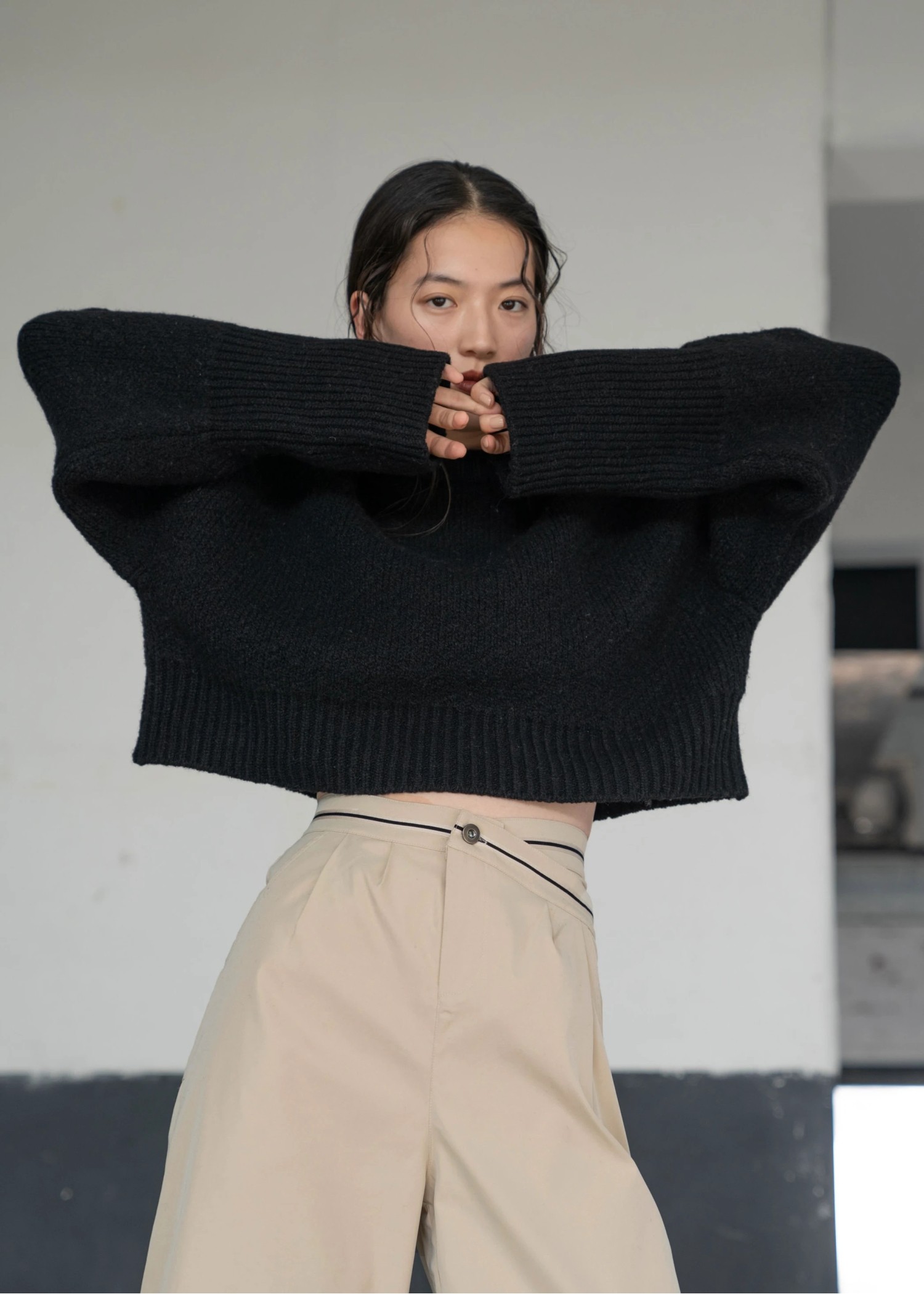 jacquard big silhouette short knit