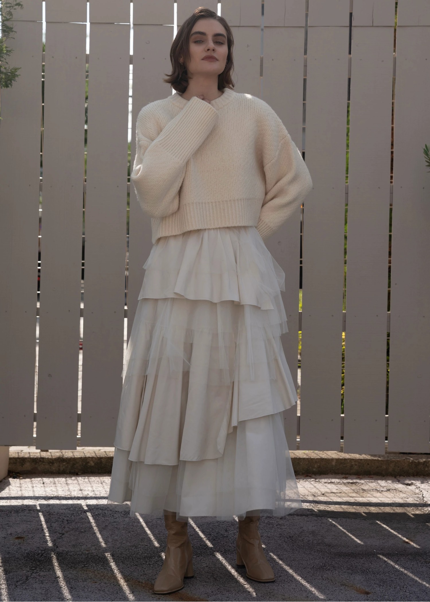 jacquard big silhouette short knit