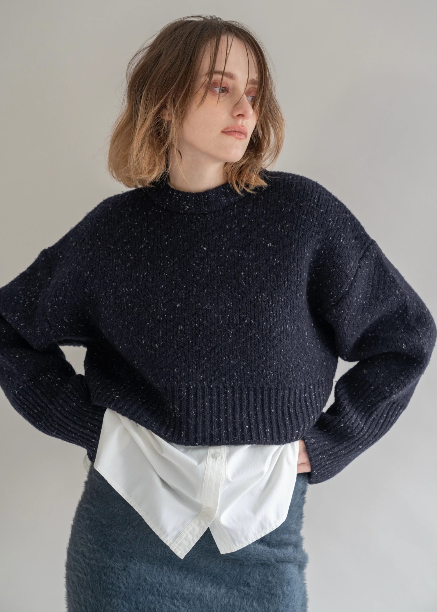 jacquard big silhouette short knit