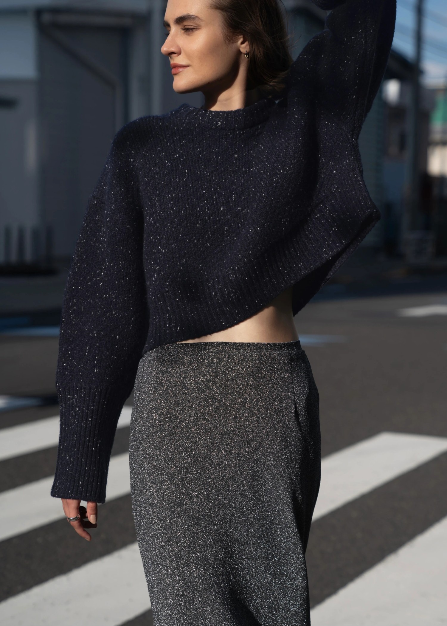 jacquard big silhouette short knit