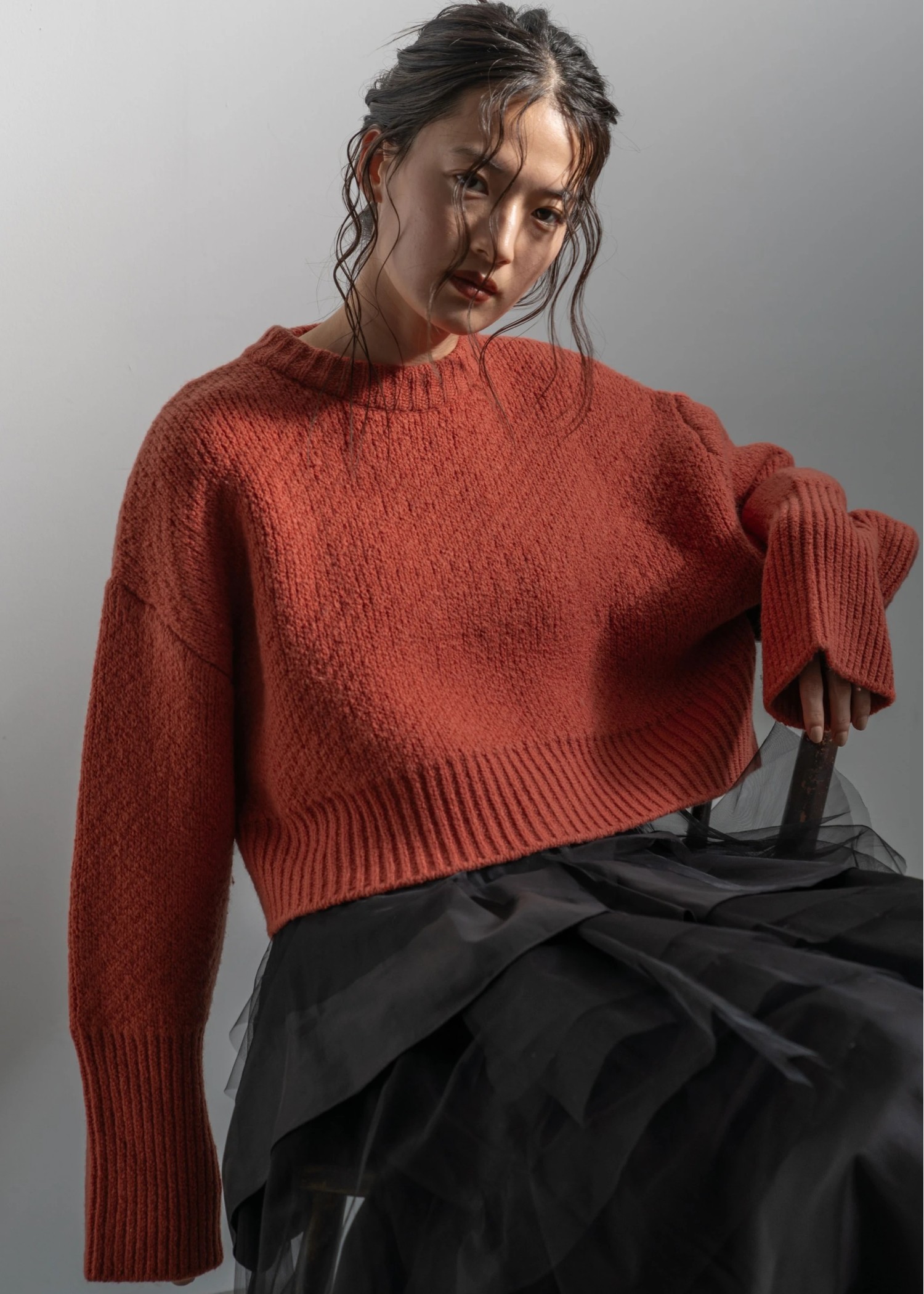 jacquard big silhouette short knit