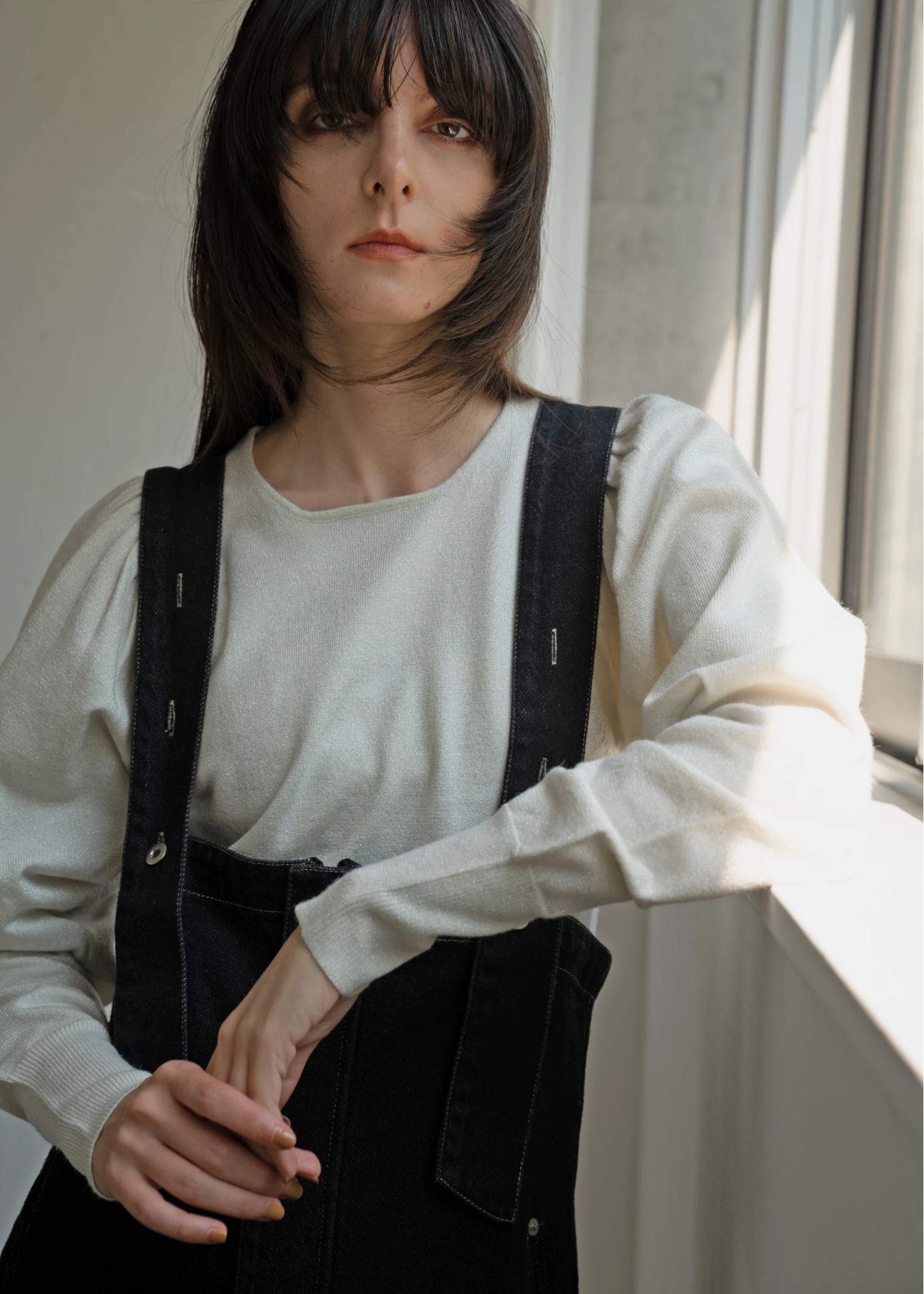 lame modulation volume sleeve knit