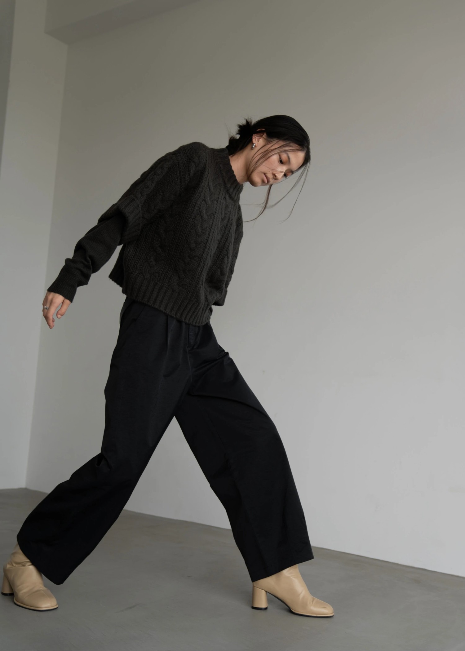 layered cable mock neck knit