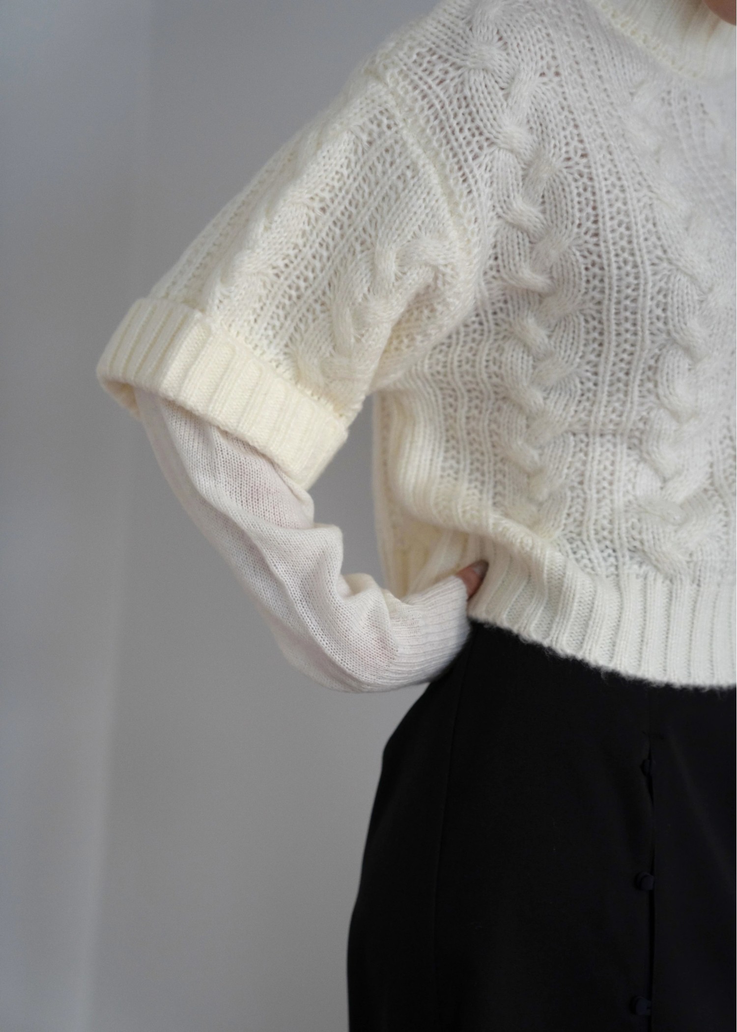 layered cable mock neck knit