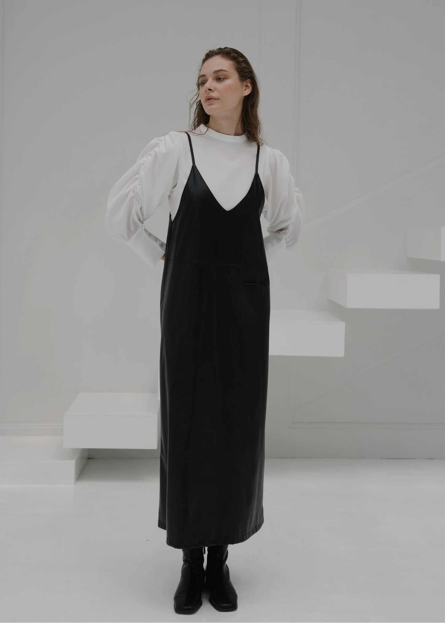 2way synthetic leather camisole OP