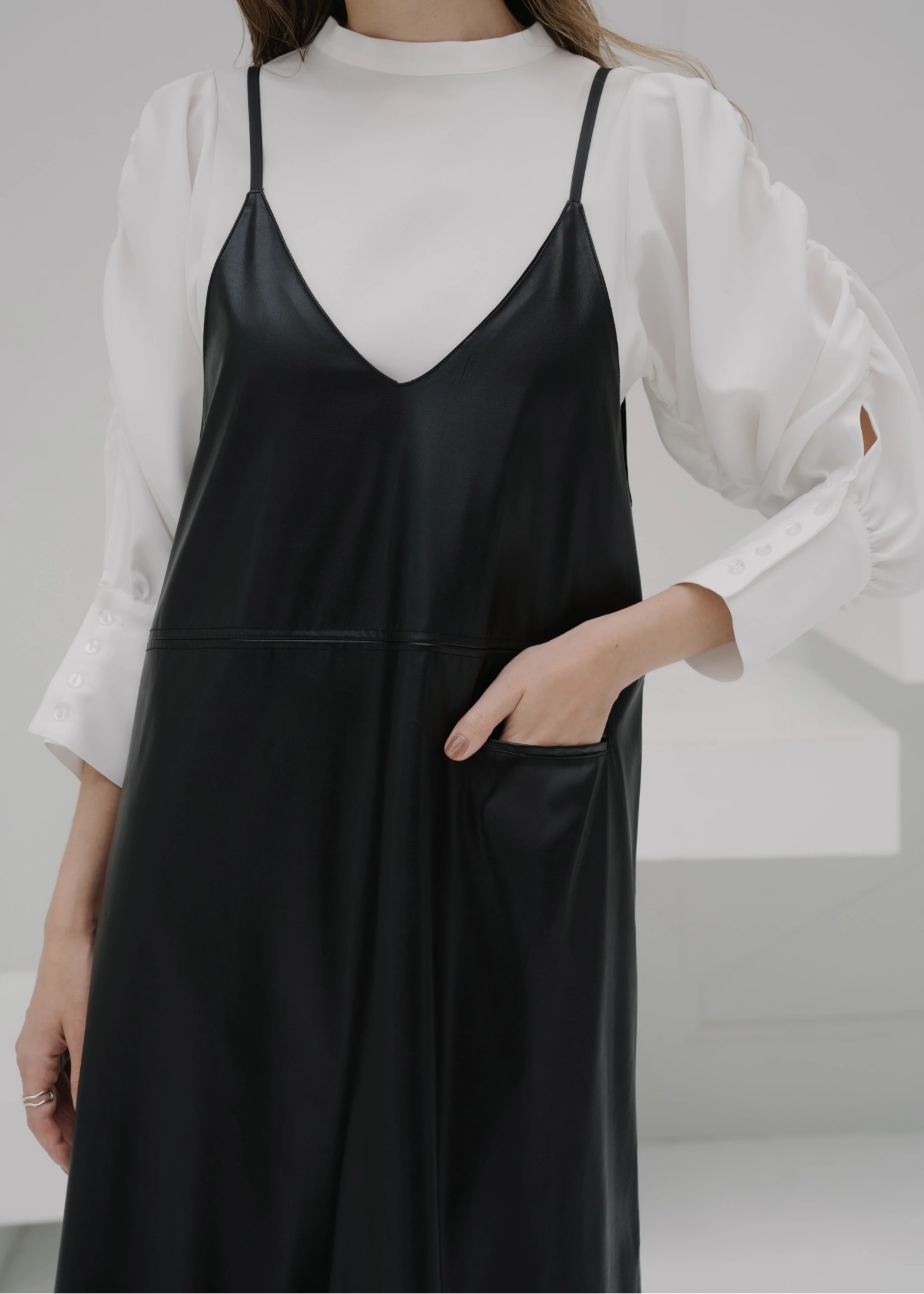 2way synthetic leather camisole OP