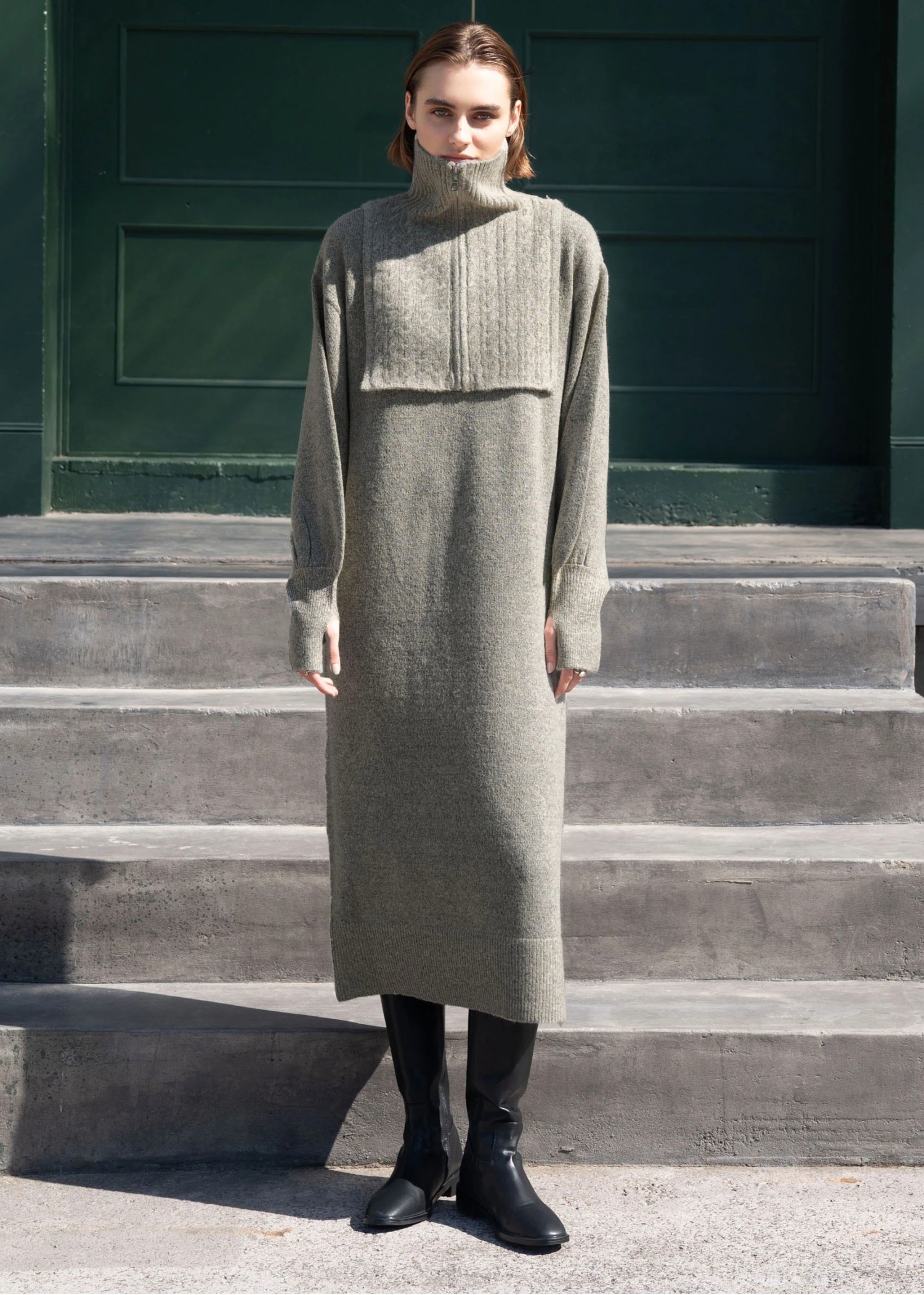 zip cable vest & volume sleeve melange knit OP