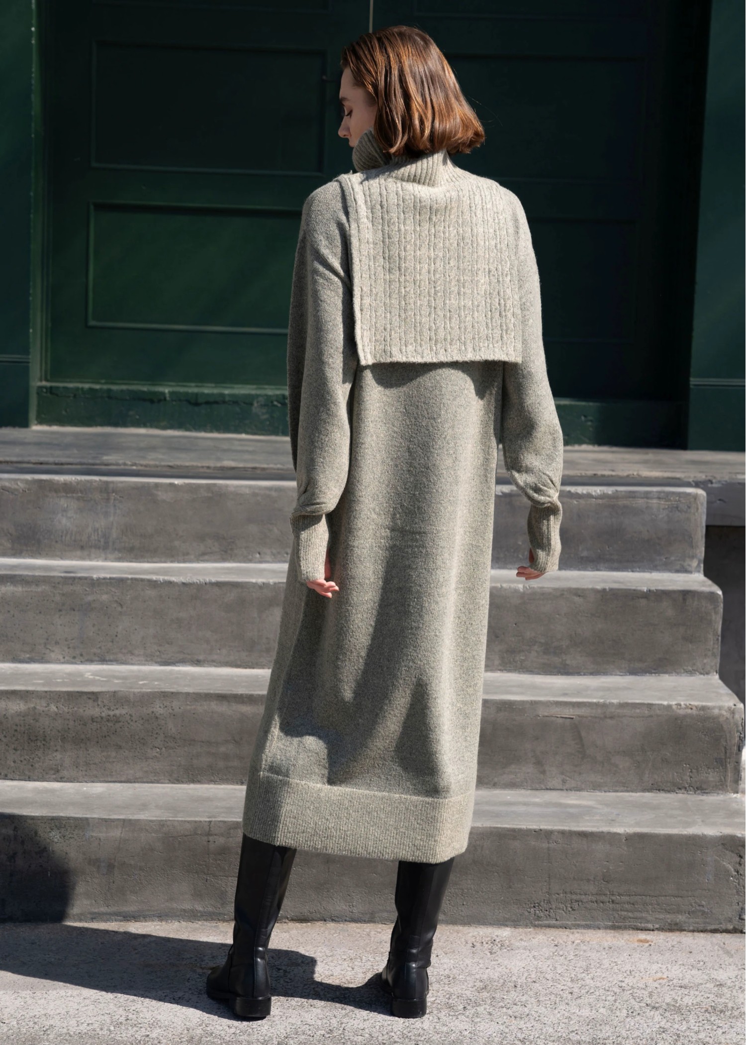 zip cable vest & volume sleeve melange knit OP