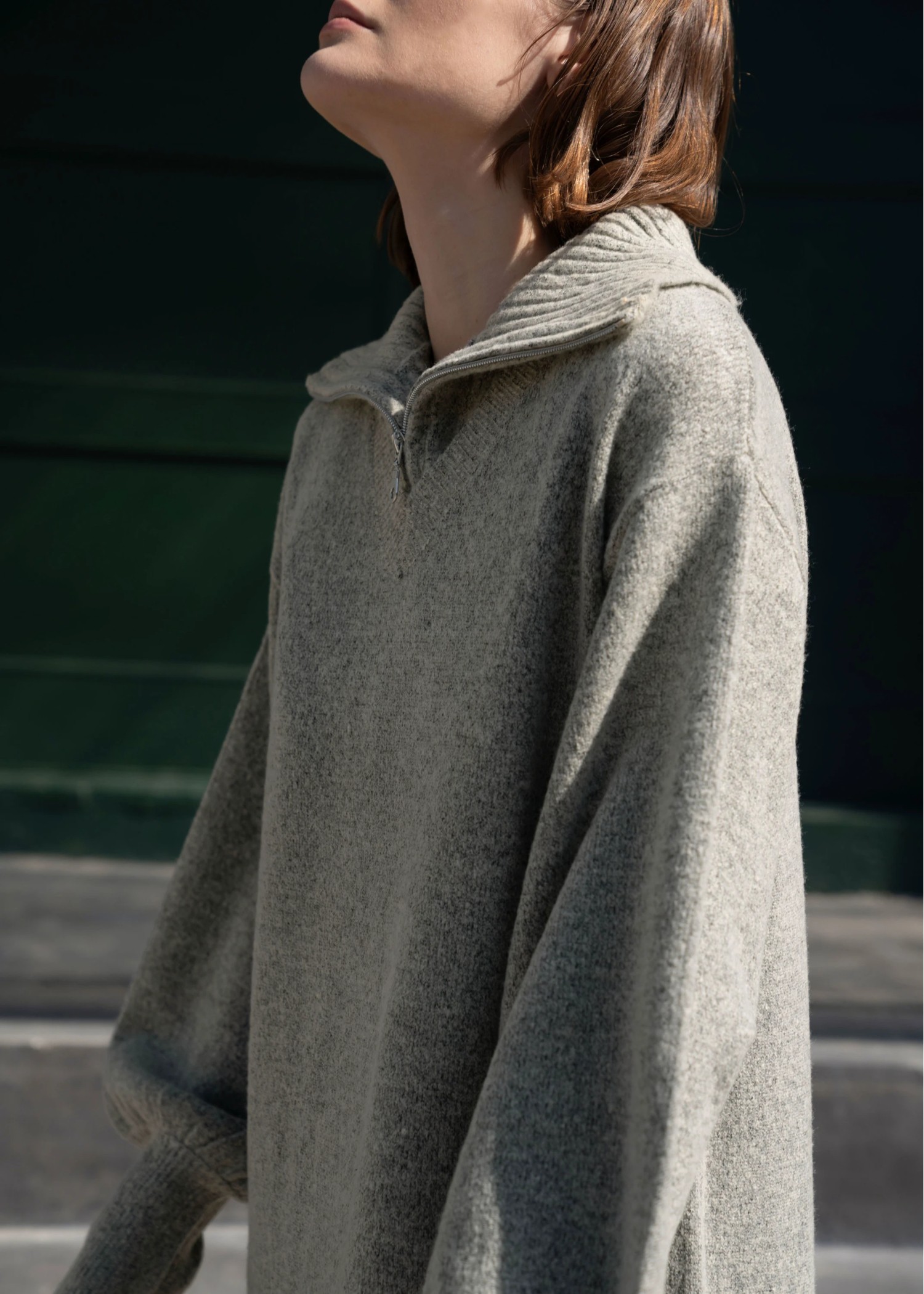 zip cable vest & volume sleeve melange knit OP