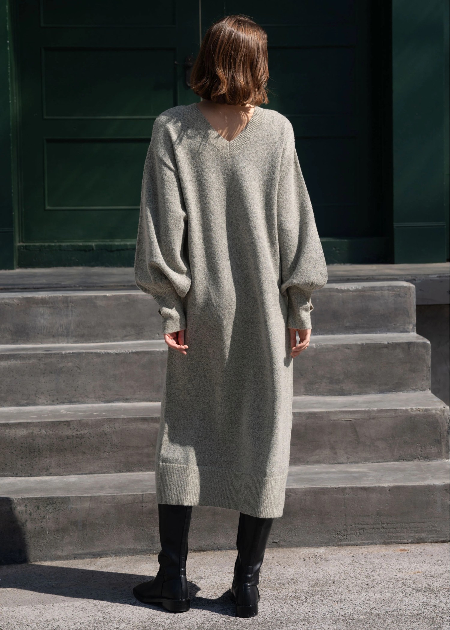 zip cable vest & volume sleeve melange knit OP