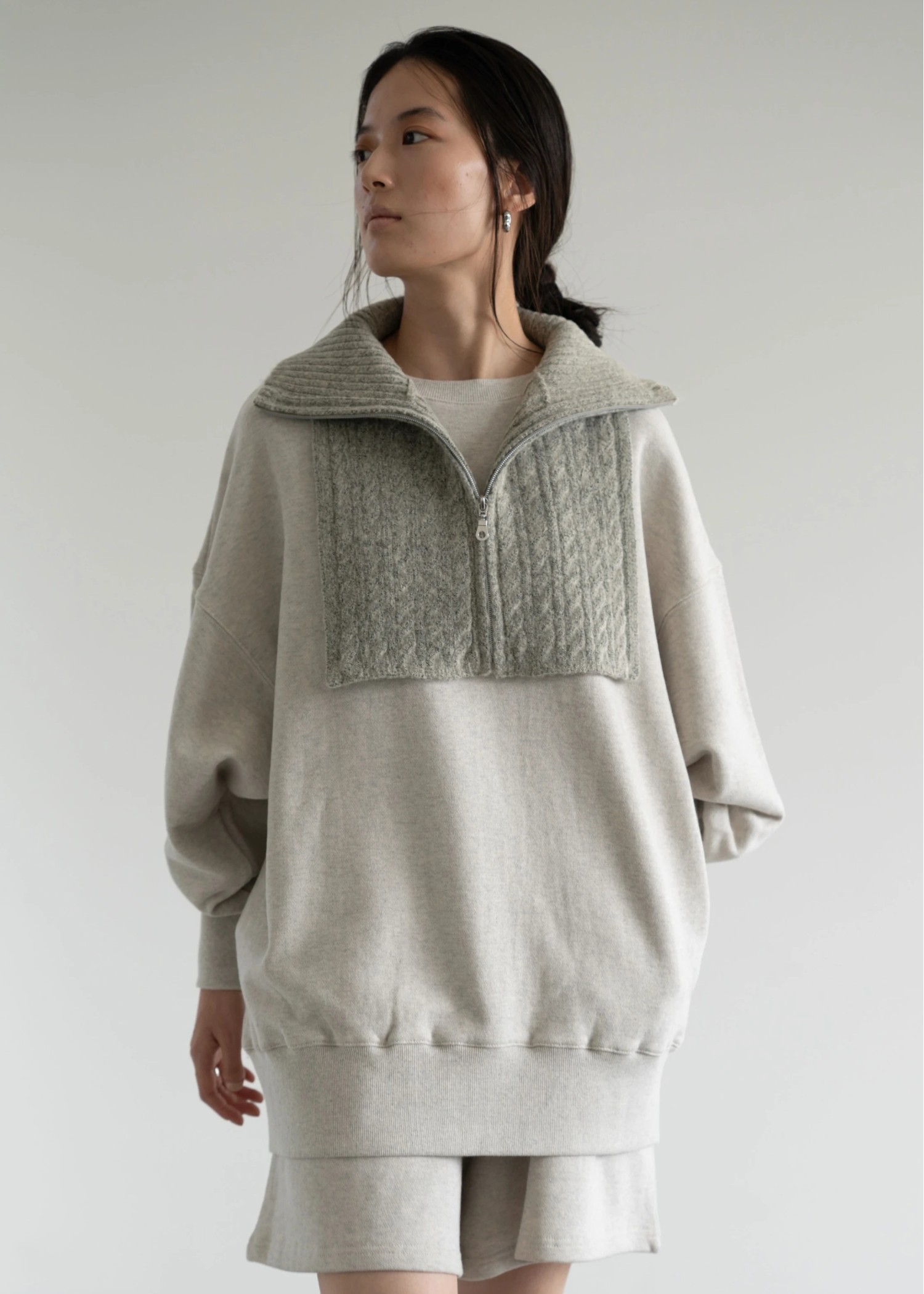 zip cable vest & volume sleeve melange knit OP