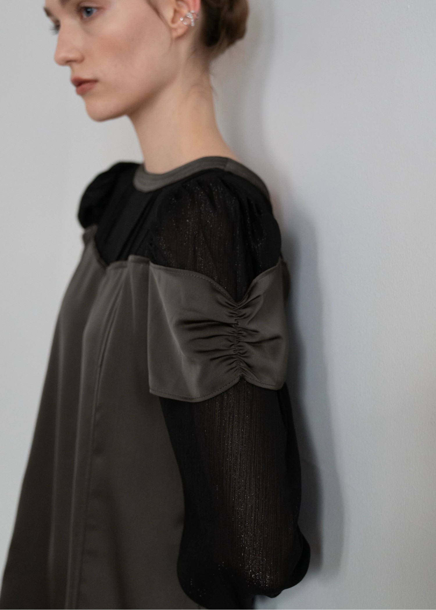 sheer sleeve layered like mat satin OP