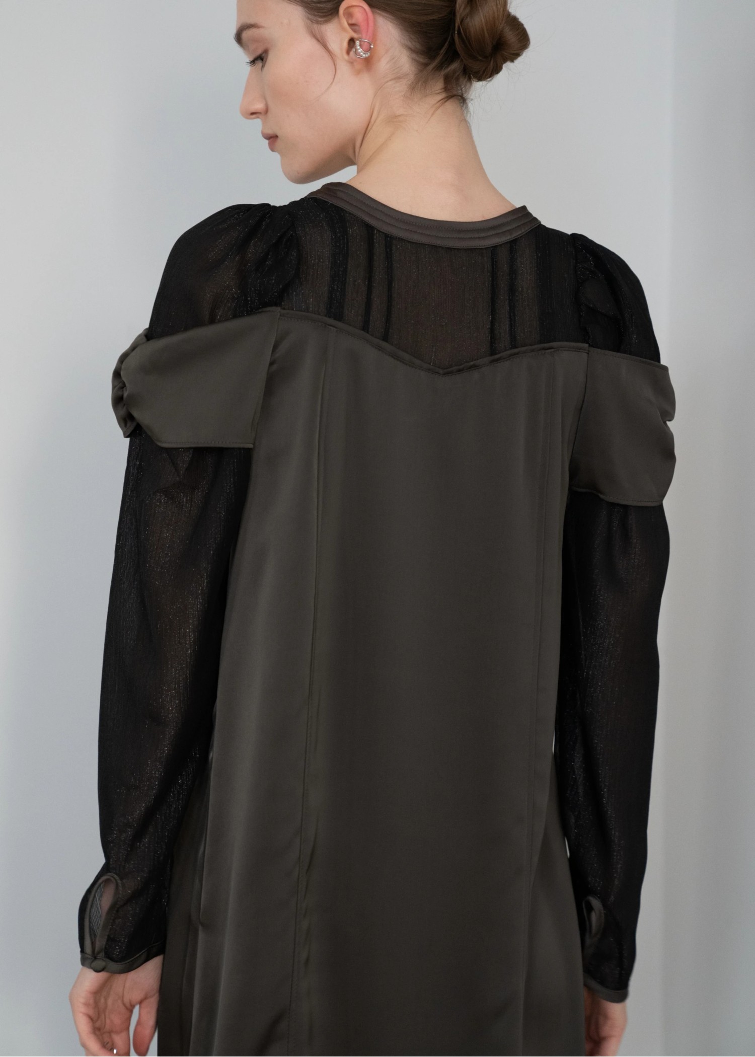 sheer sleeve layered like mat satin OP
