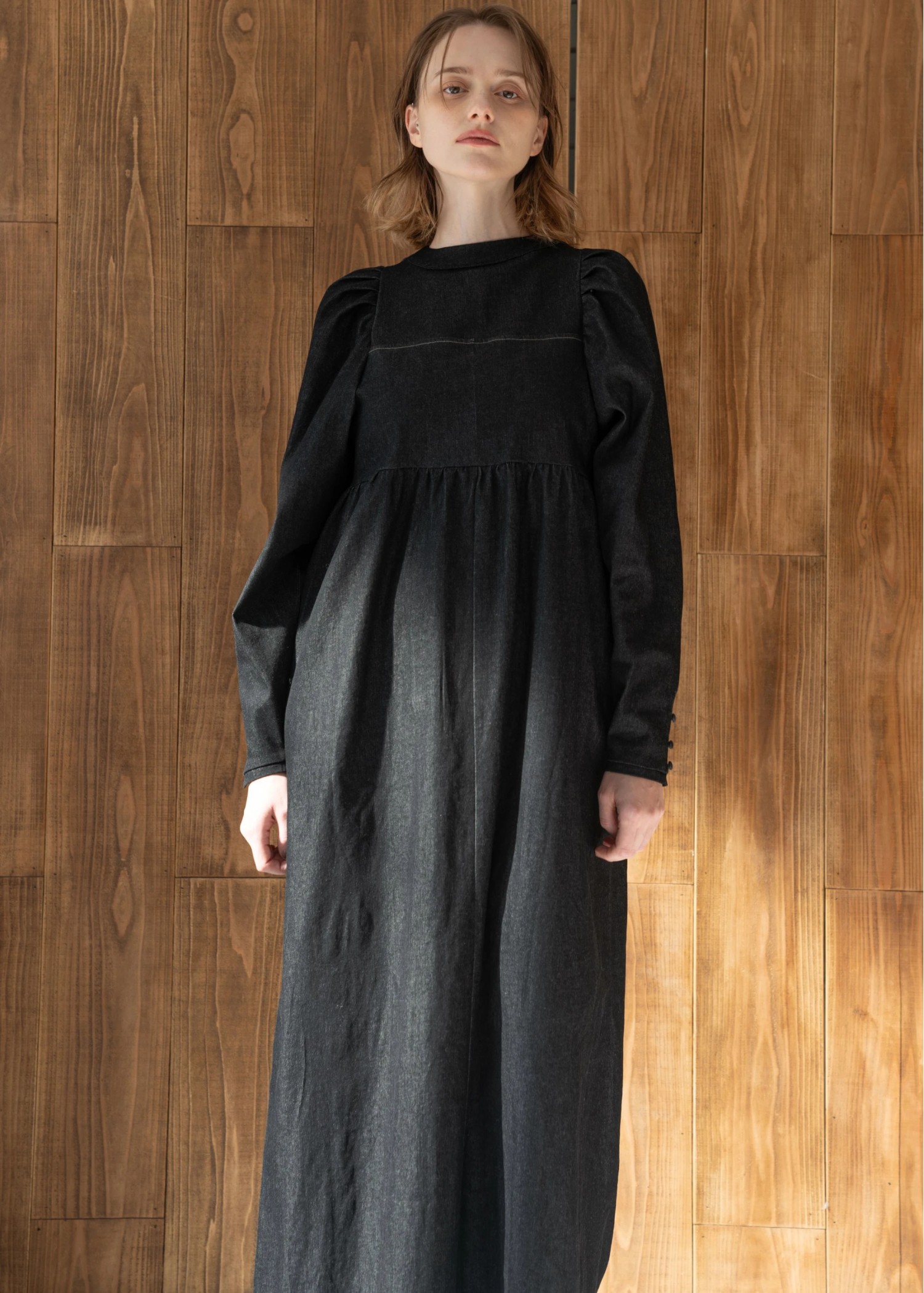 denim volume gather sleeve zip OP