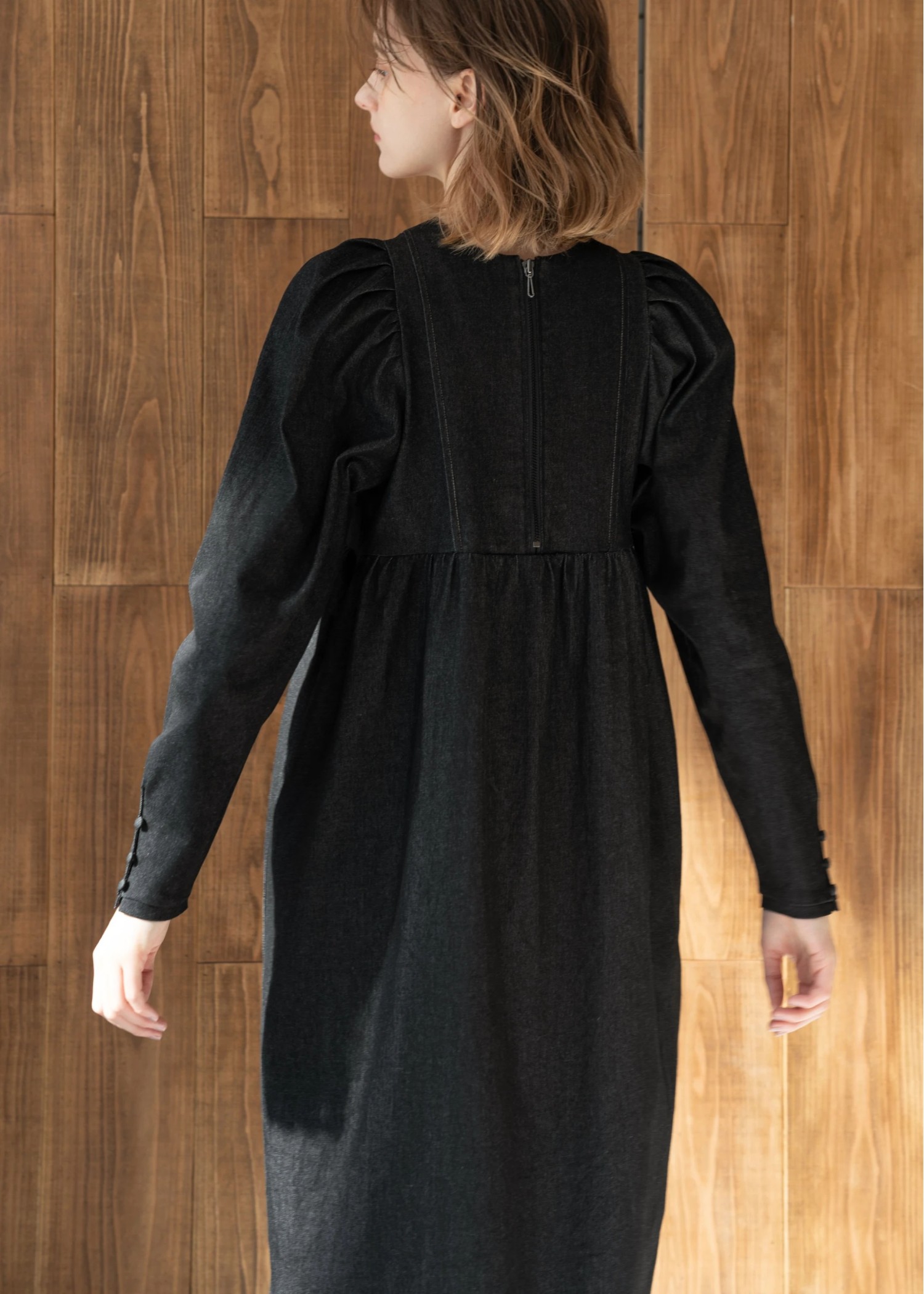 denim volume gather sleeve zip OP