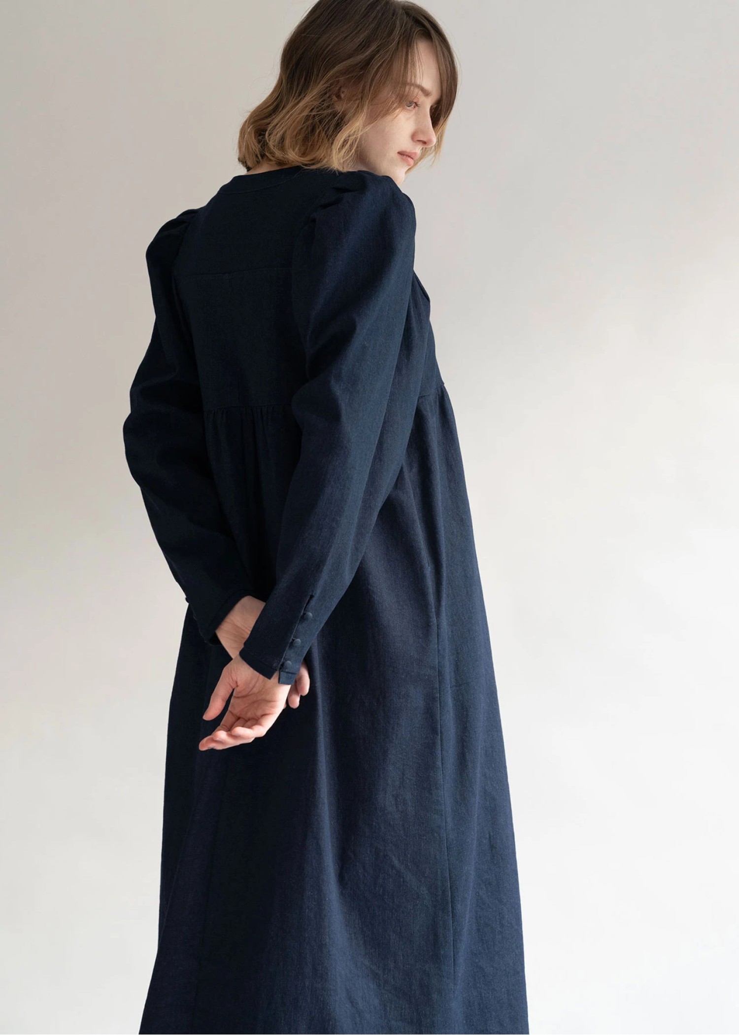 denim volume gather sleeve zip OP