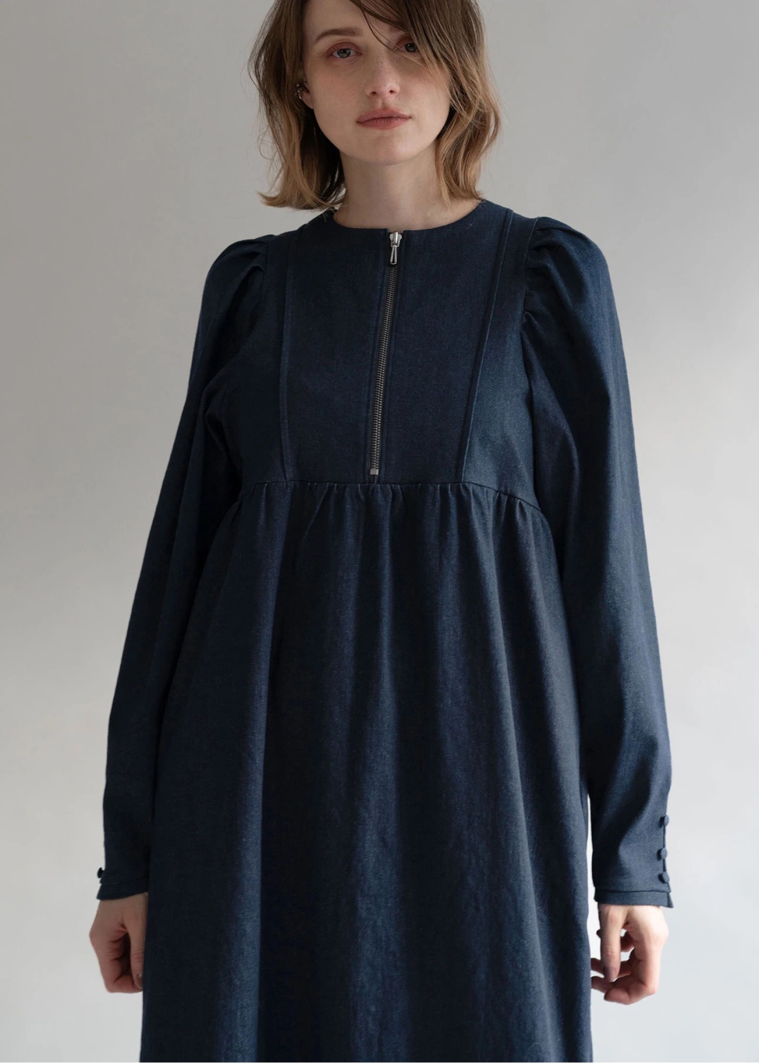 denim volume gather sleeve zip OP