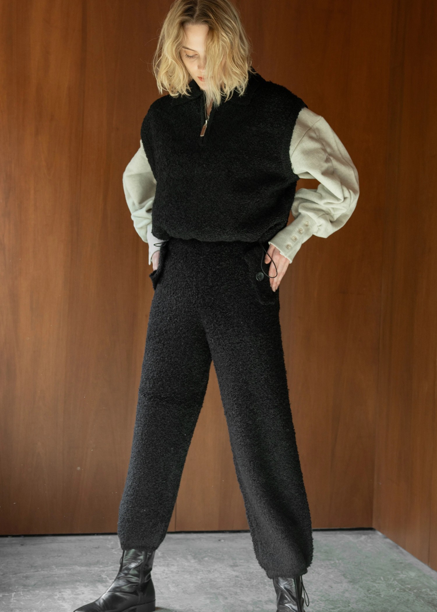 hem drawstring poodle yarn knit PT